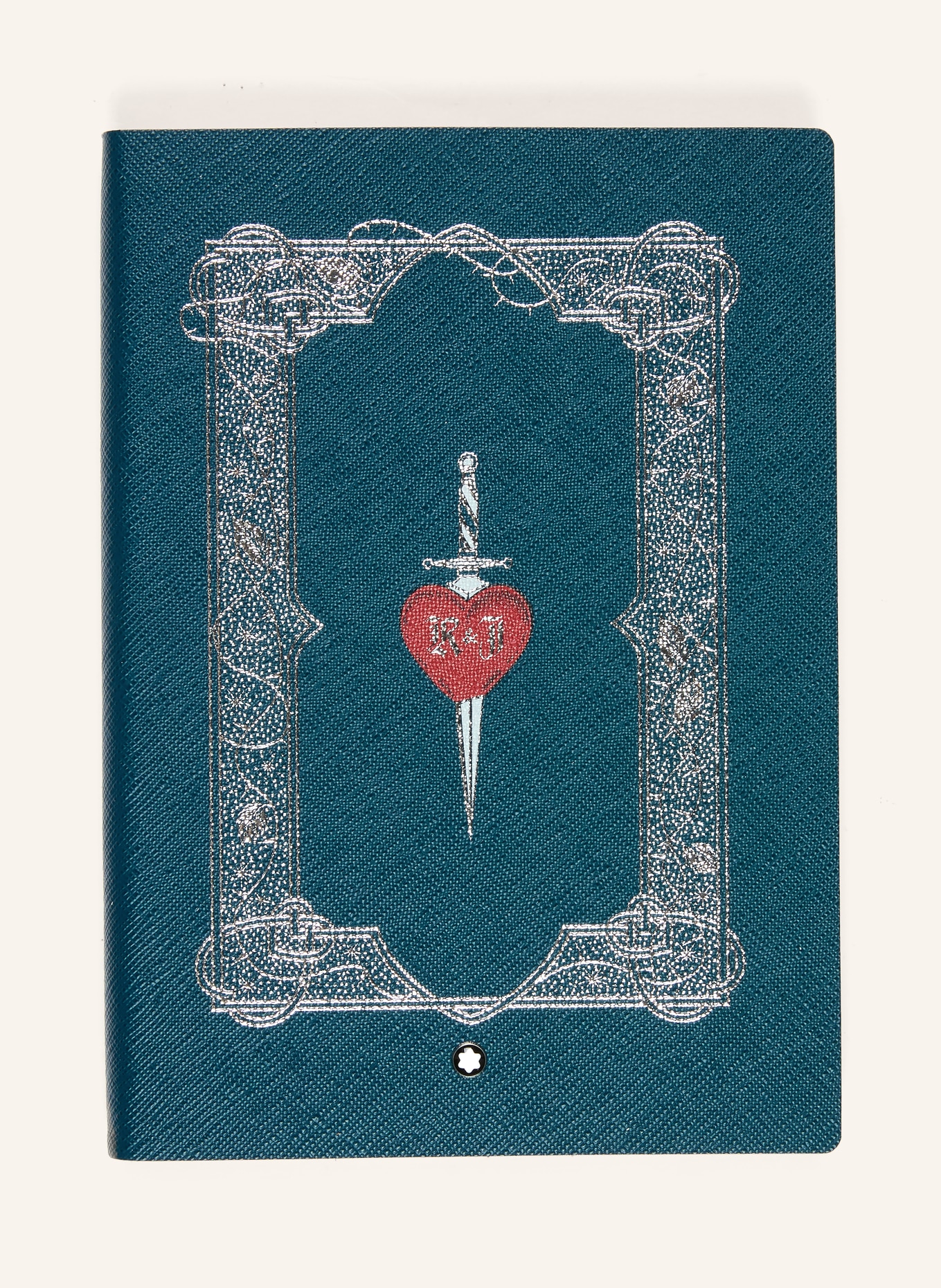 MONTBLANC Saffiano-Notizbuch ROMEO & JULIET MEDIUM: DUNKELBLAU / SILBER / NEONROT