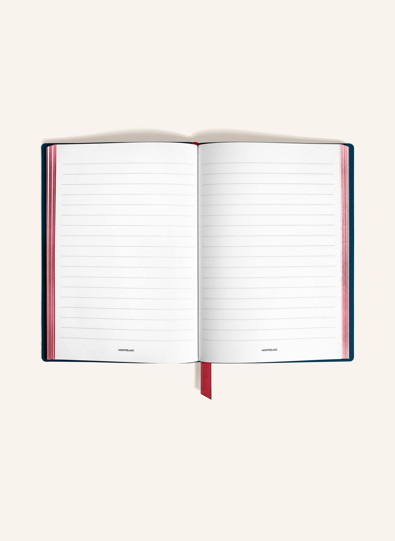 MONTBLANC Zápisník Saffiano ROMEO &amp; JULIET MEDIUM: TMAVĚ MODRÁ / STŘÍBRNÁ / NEONOVĚ ČERVENÁ