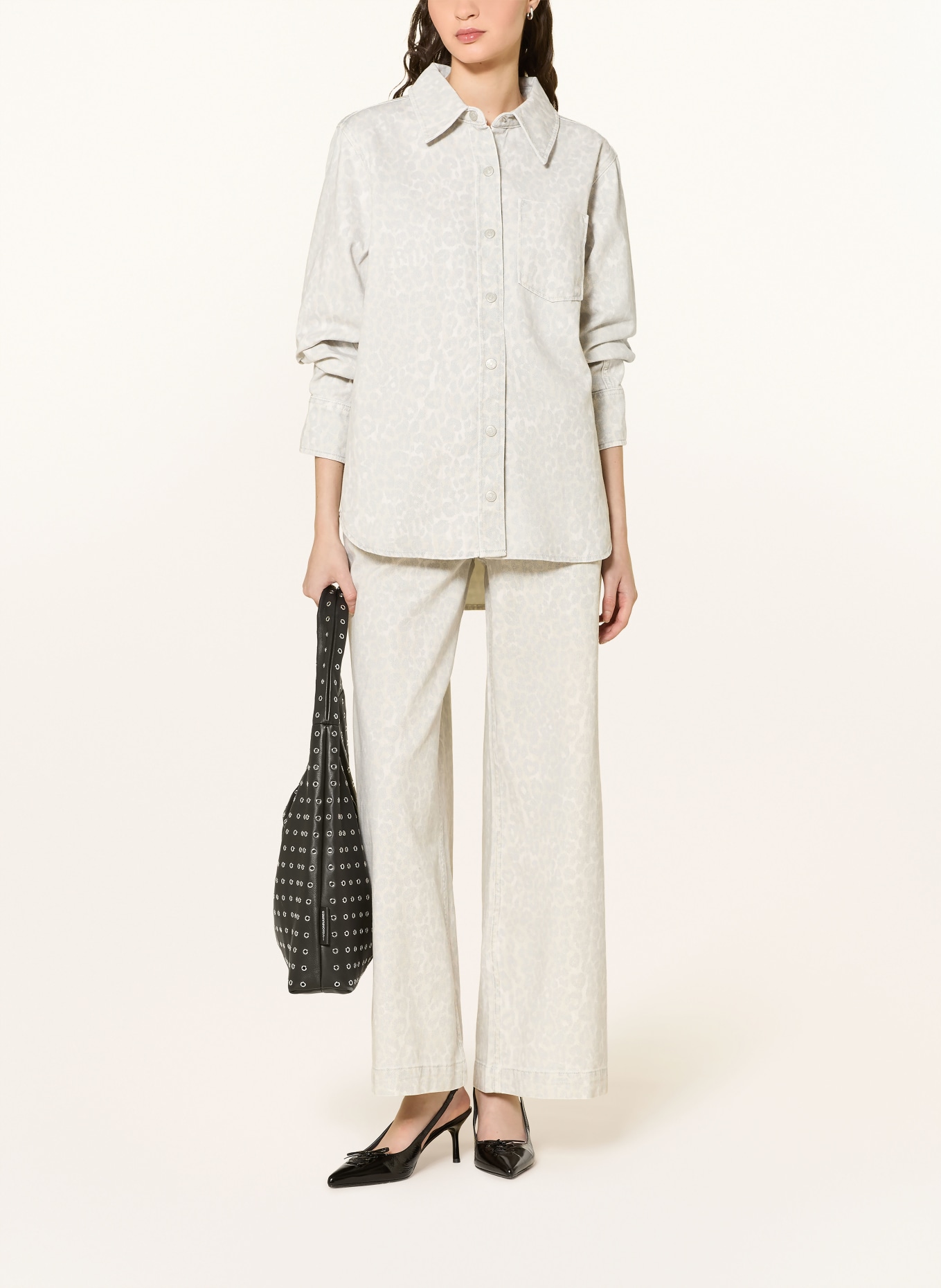 Lala Berlin Jeans-Overshirt OLIVIA: HELLGRAU / BEIGE / ECRU