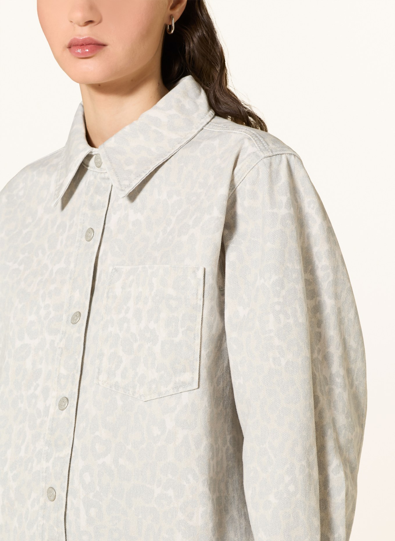 Lala Berlin Jeans-Overshirt OLIVIA: HELLGRAU / BEIGE / ECRU