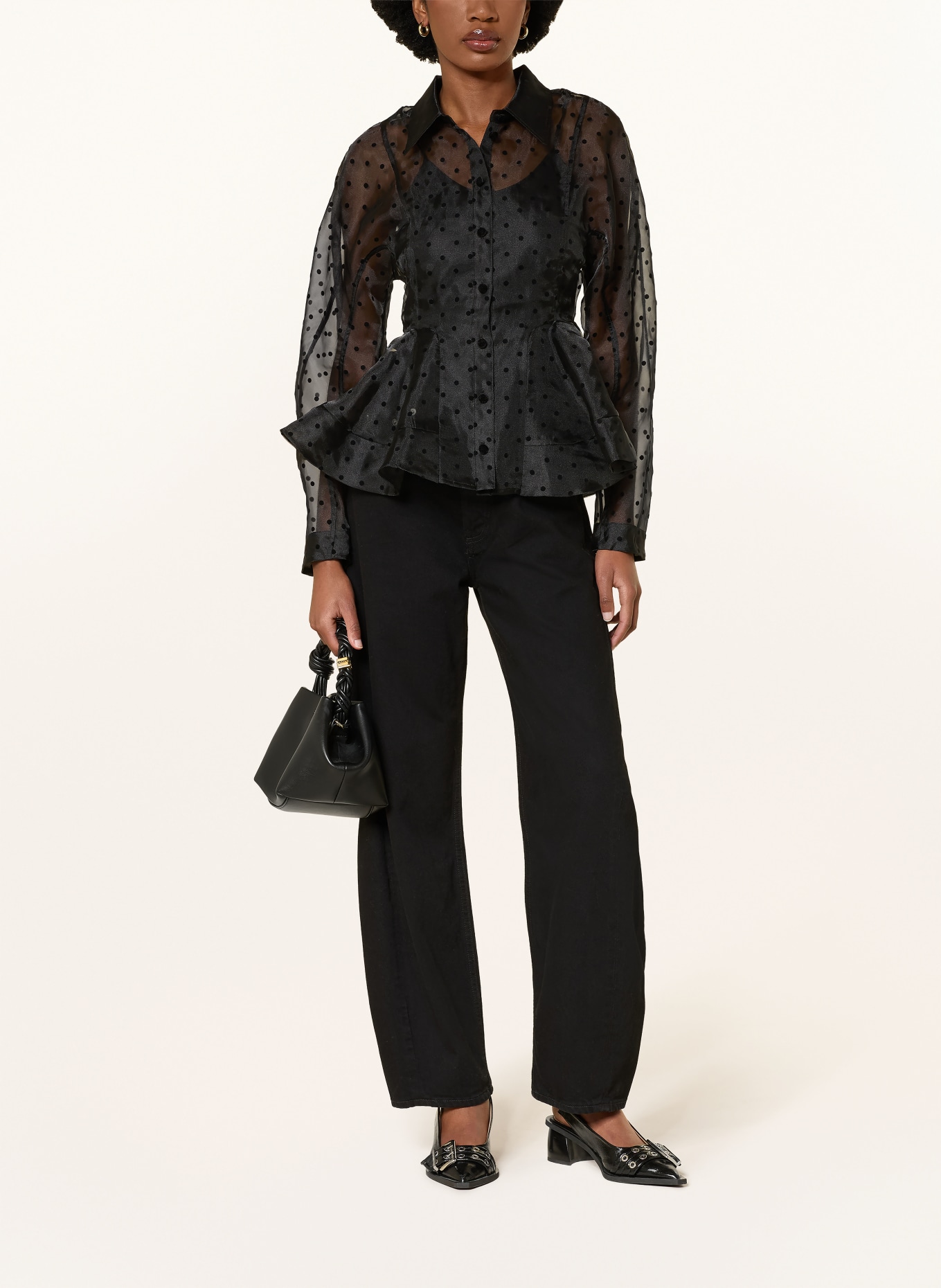 GANNI overhemdblouse: ZWART