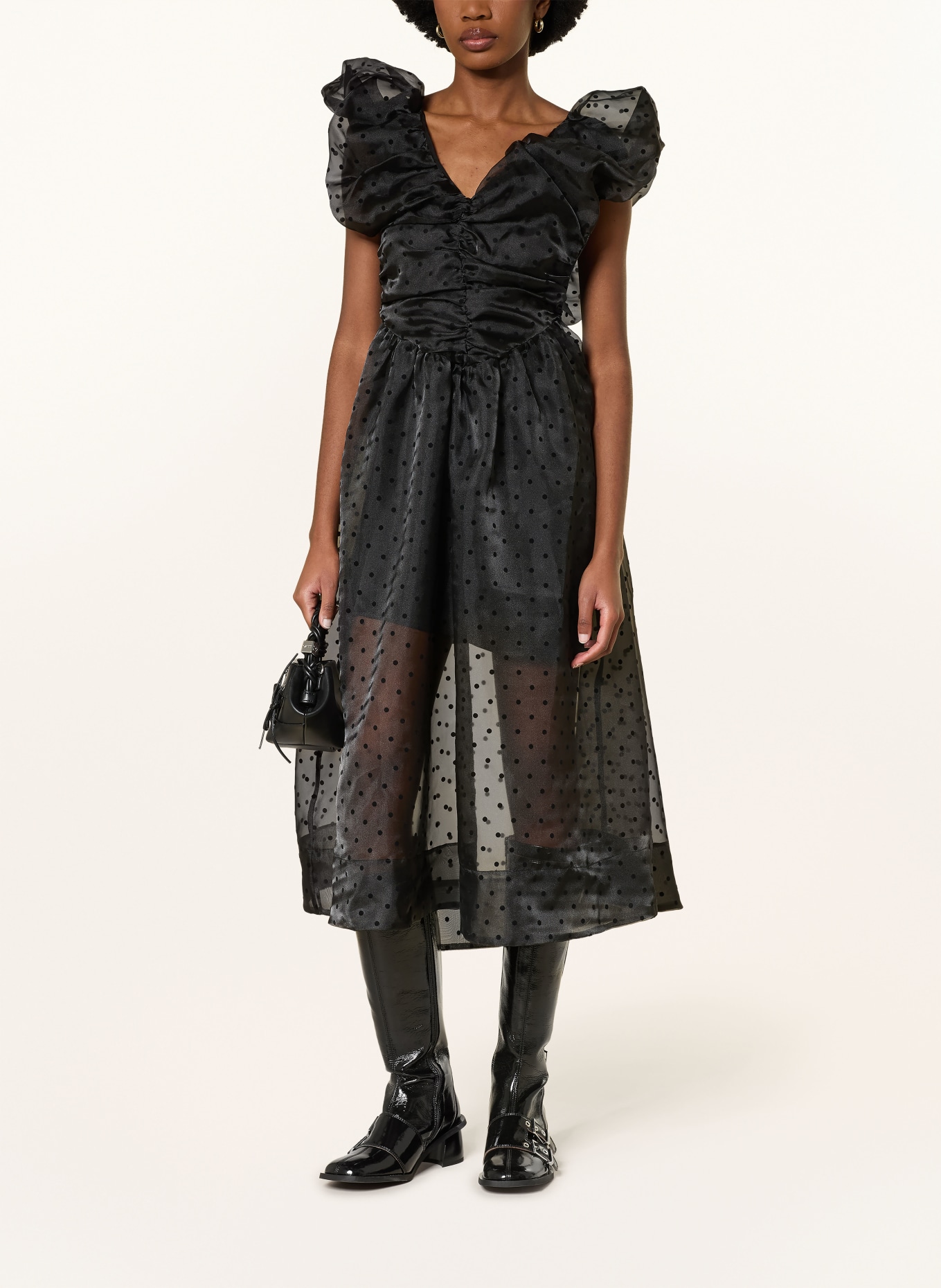 GANNI Dress with ruffles: BLACK