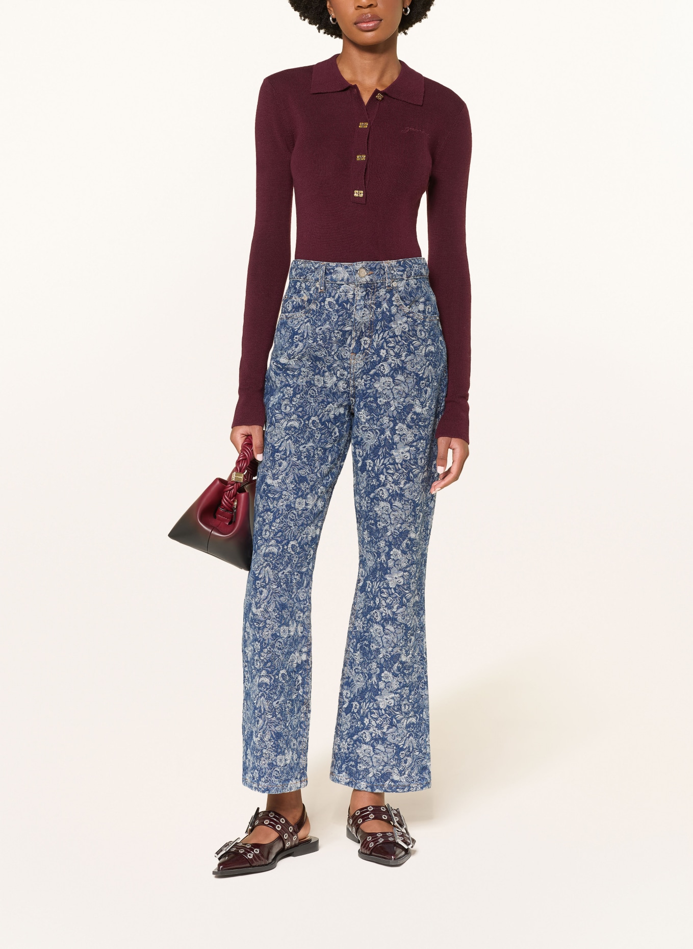 GANNI Strick-Poloshirt: DUNKELROT