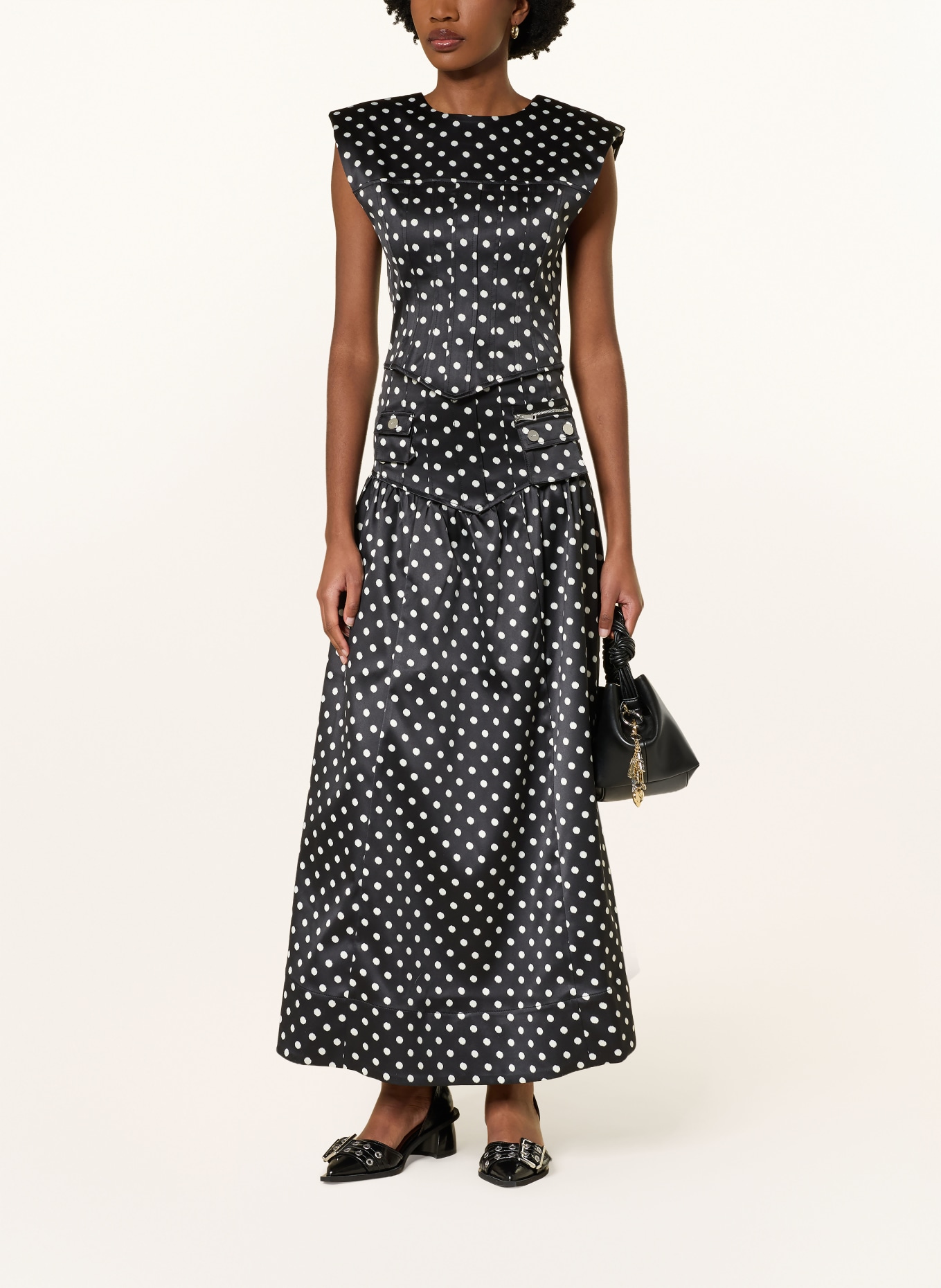 GANNI Satin blouse top: BLACK / WHITE