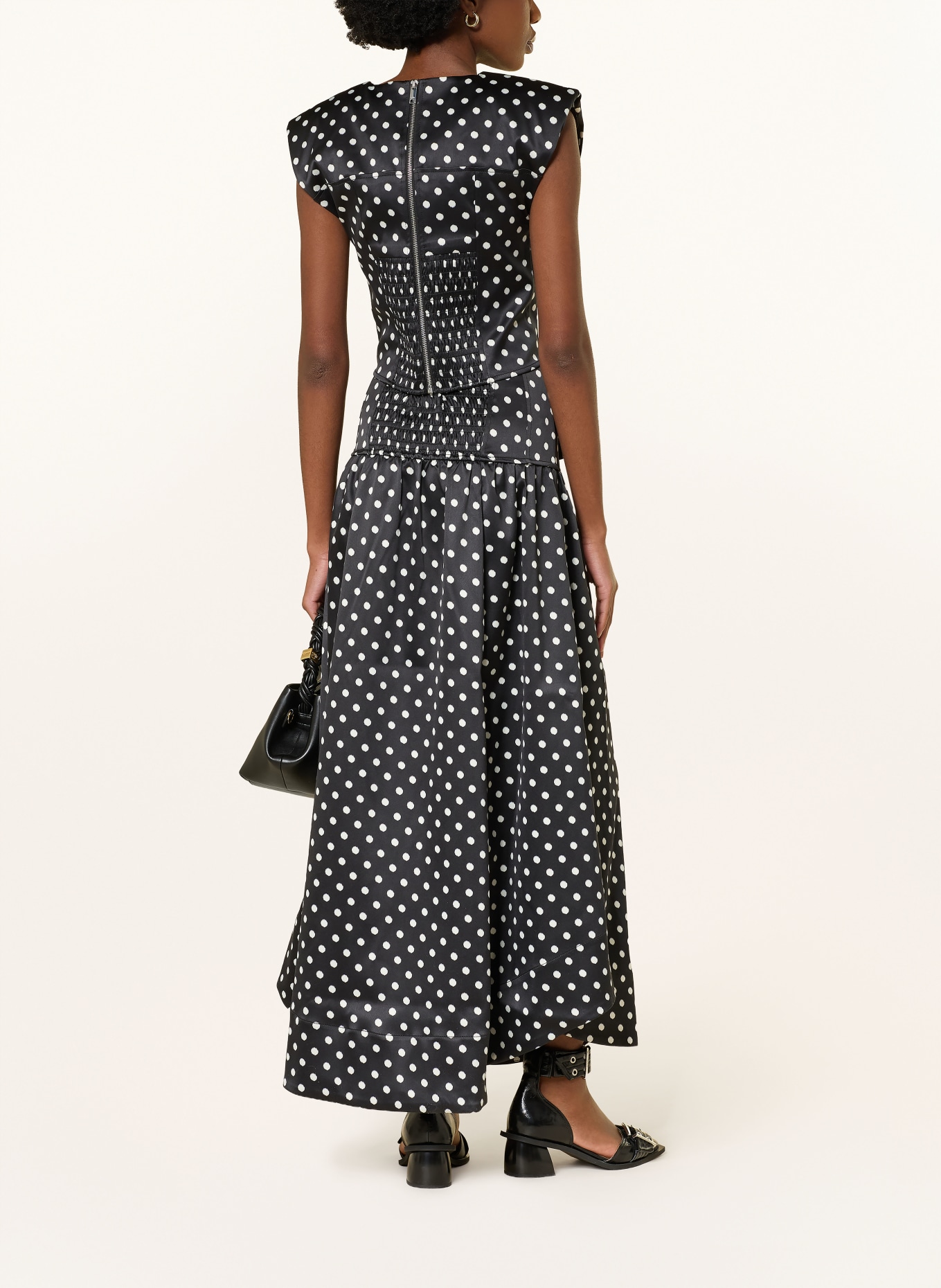 GANNI Satin blouse top: BLACK / WHITE