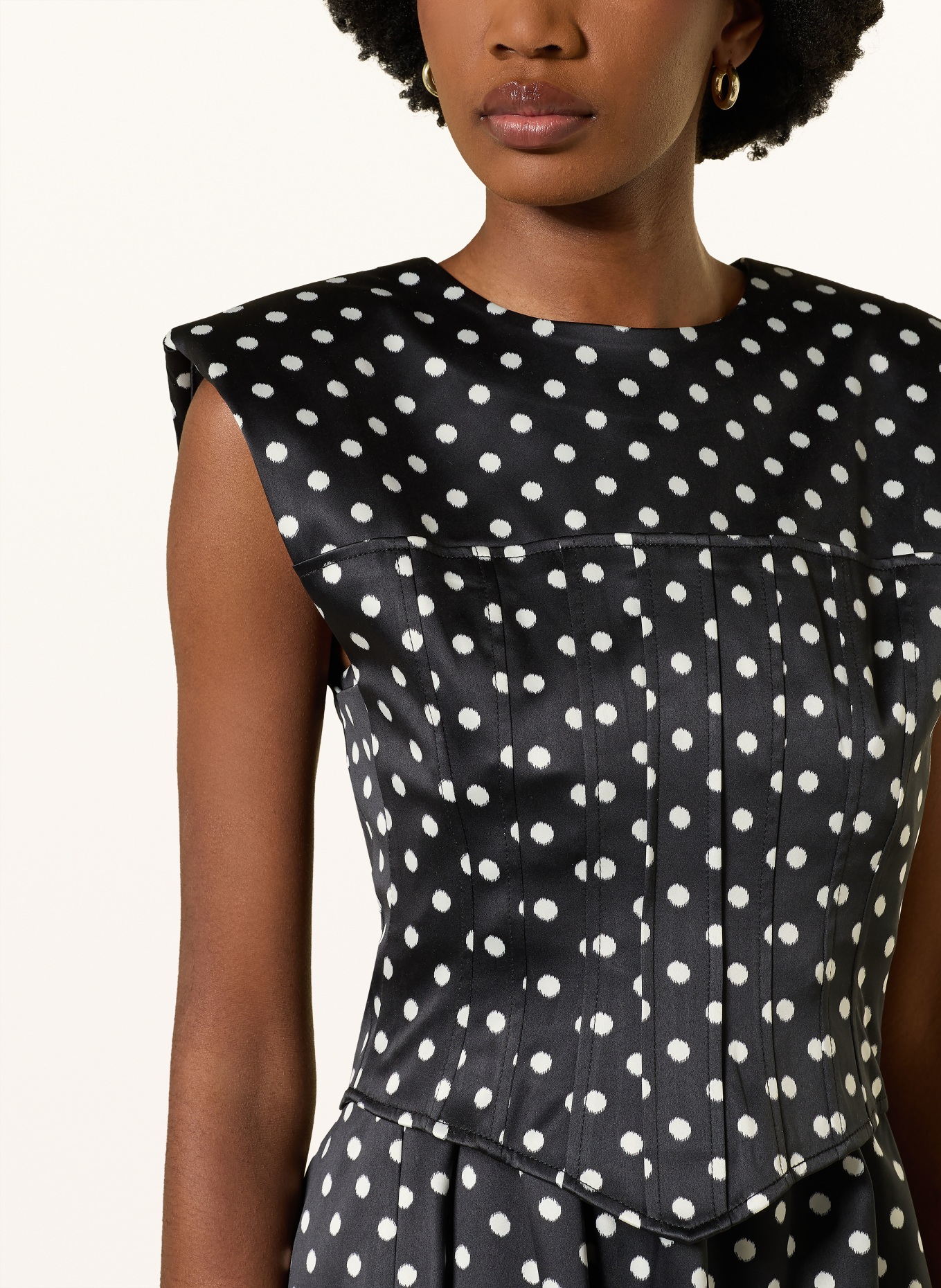 GANNI Satin blouse top: BLACK / WHITE