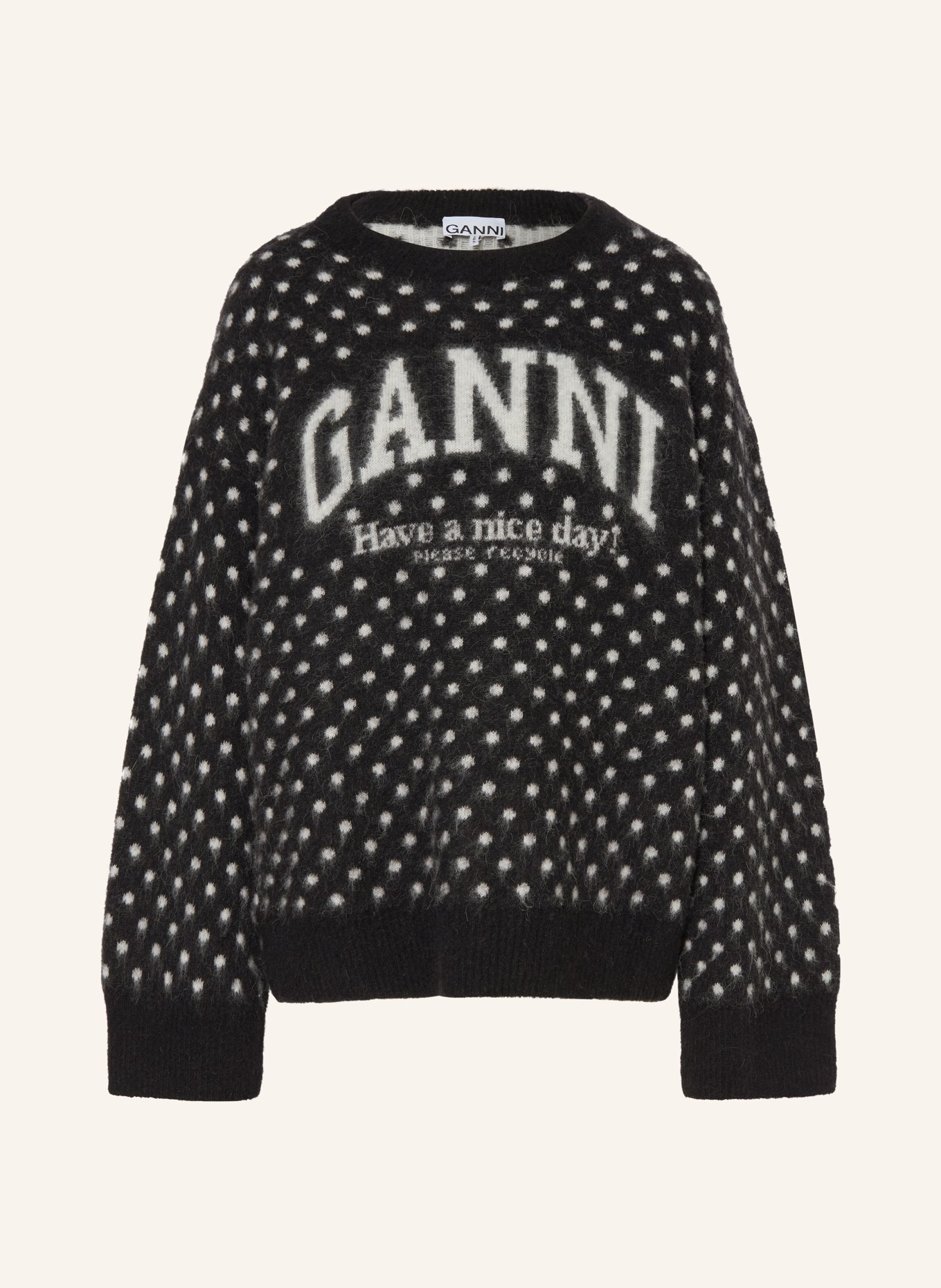 GANNI Oversized svetr s alpakou: ČERNÁ / BÍLÁ