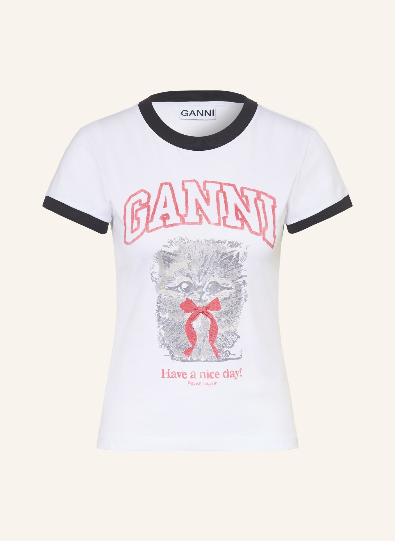 GANNI T-shirt: WHITE / RED / BLACK