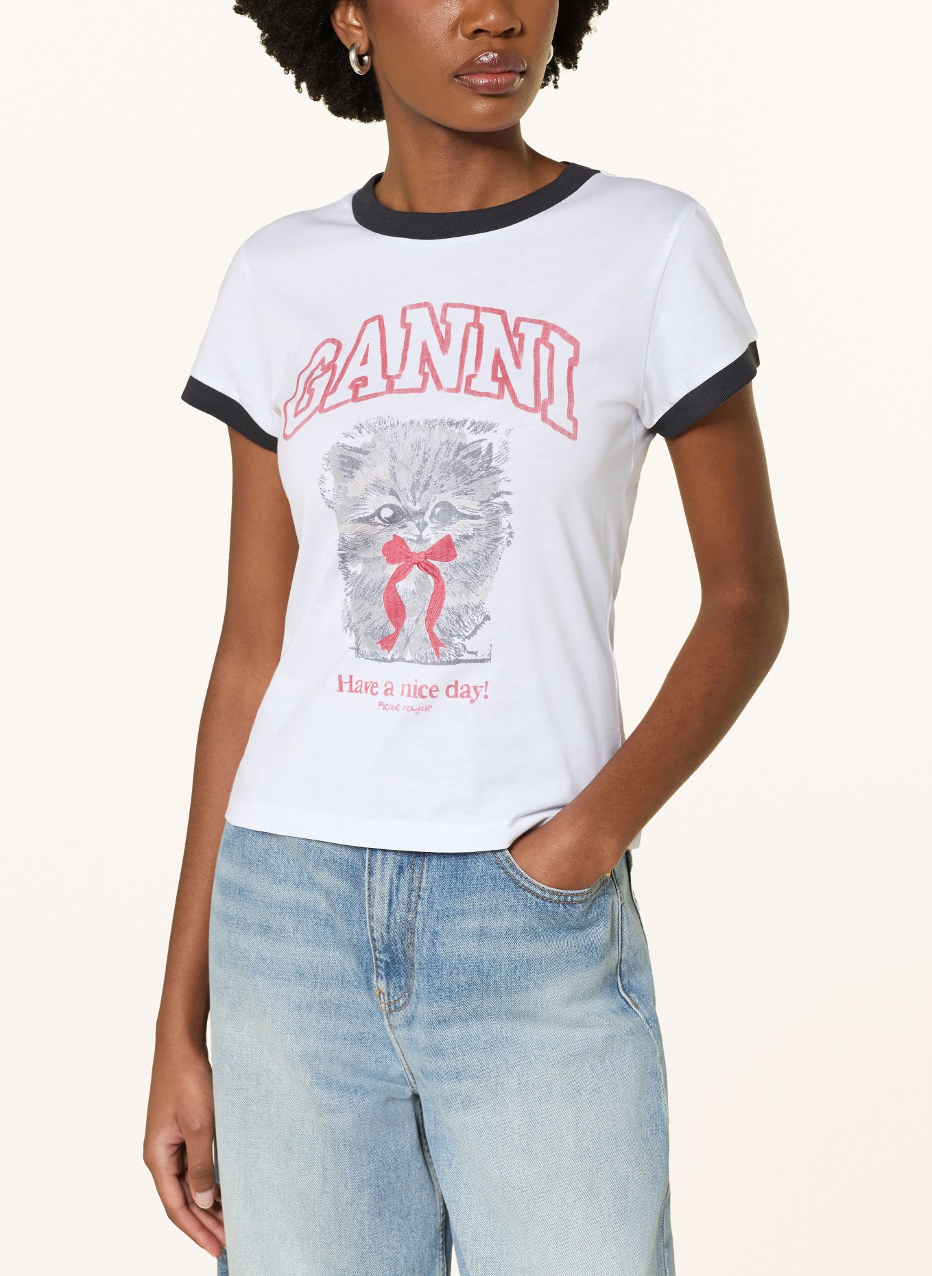 GANNI T-shirt: WHITE / RED / BLACK