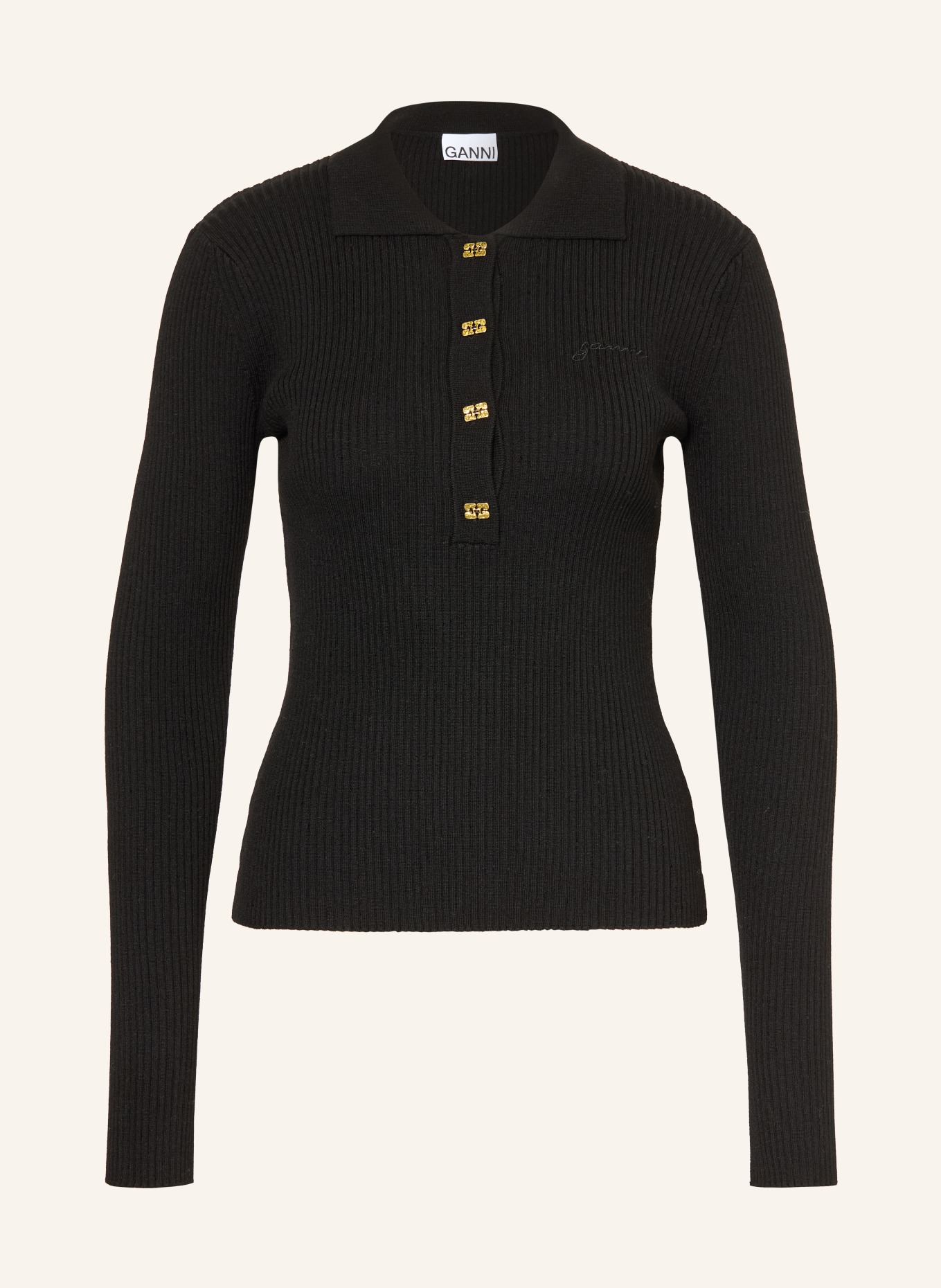 GANNI Knitted polo shirt with sequins: BLACK
