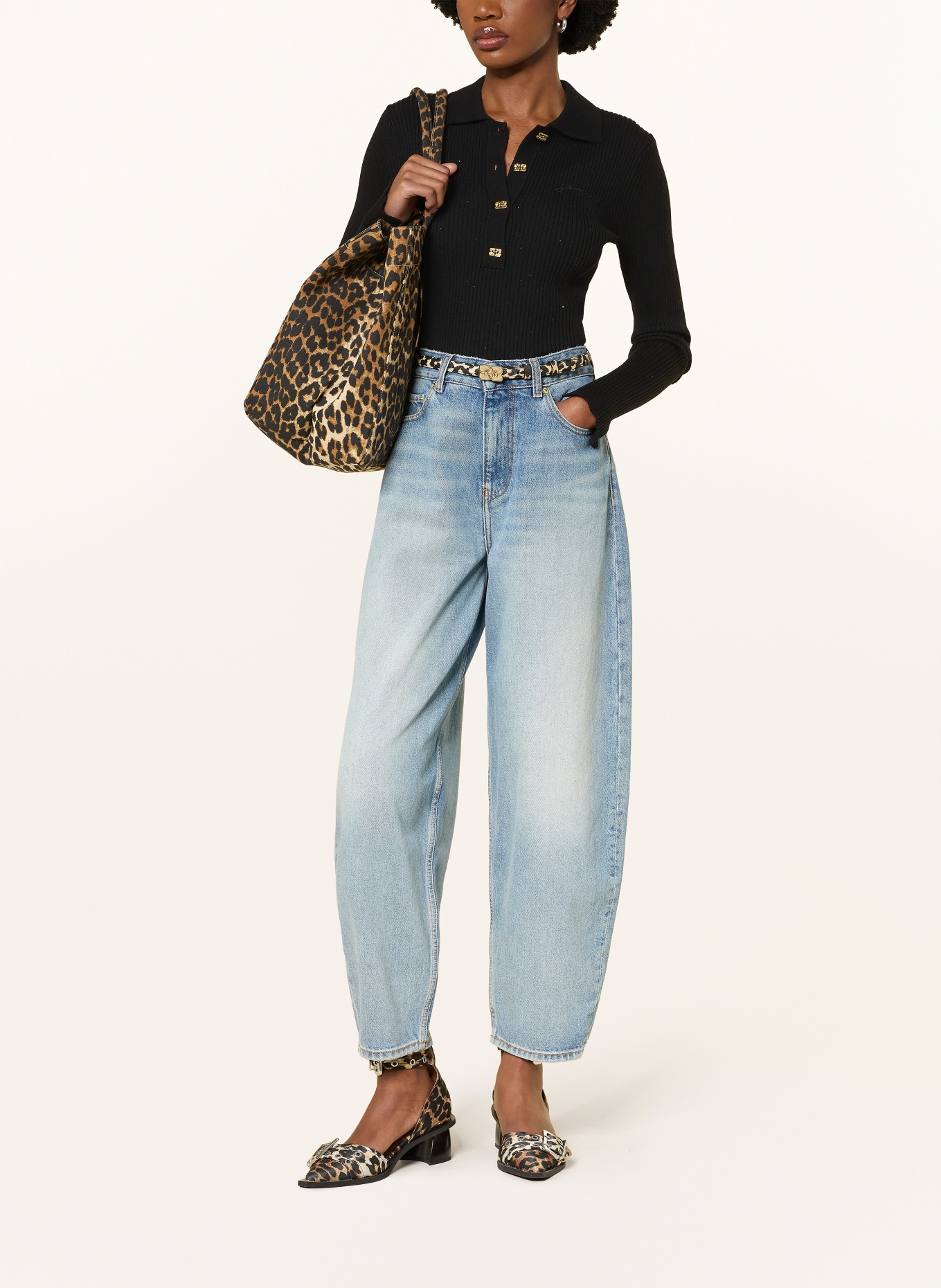 GANNI Knitted polo shirt with sequins: BLACK