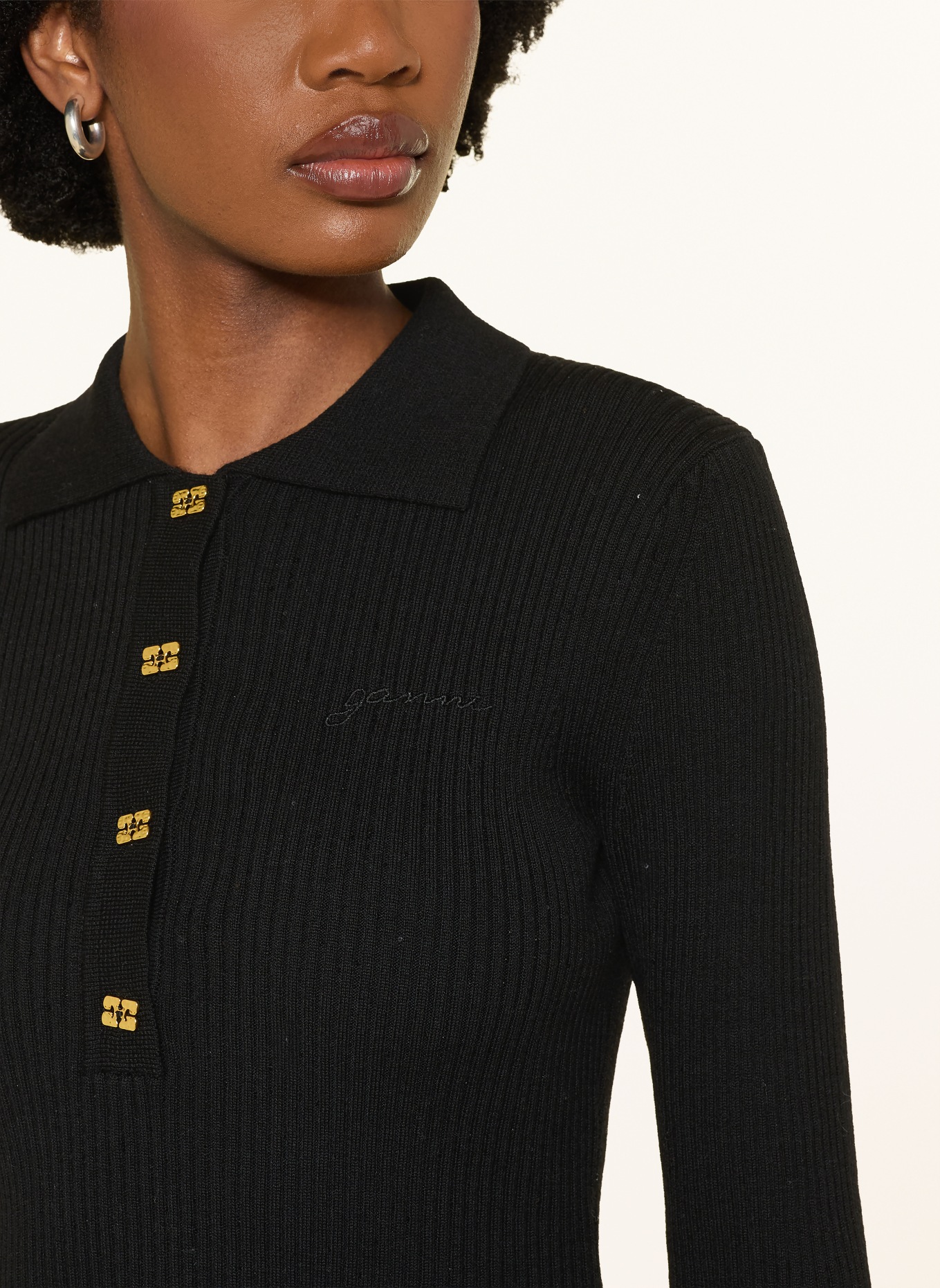 GANNI Knitted polo shirt with sequins: BLACK