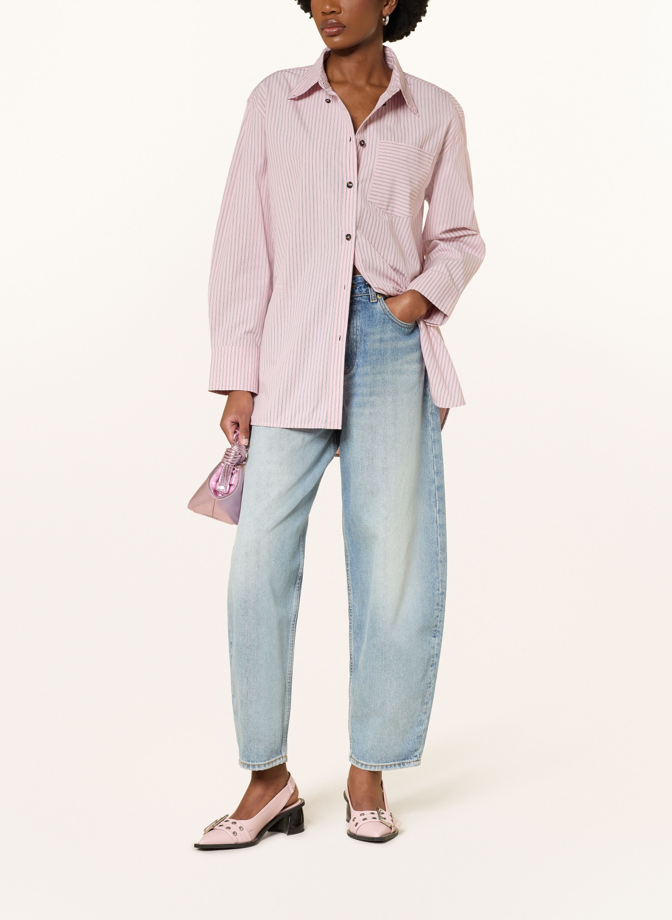 GANNI košile: RŮŽOVÁ / BÍLÁ