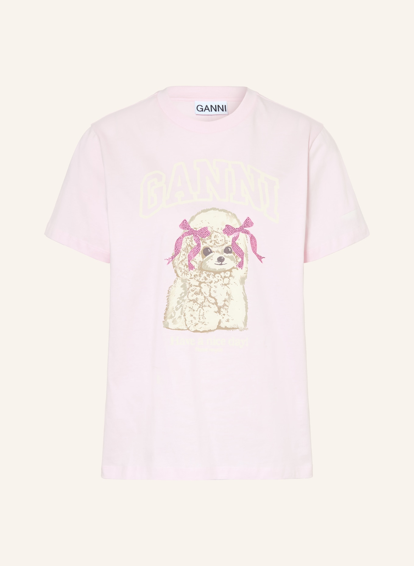 GANNI T-shirt: PINK / BEIGE / CREAM