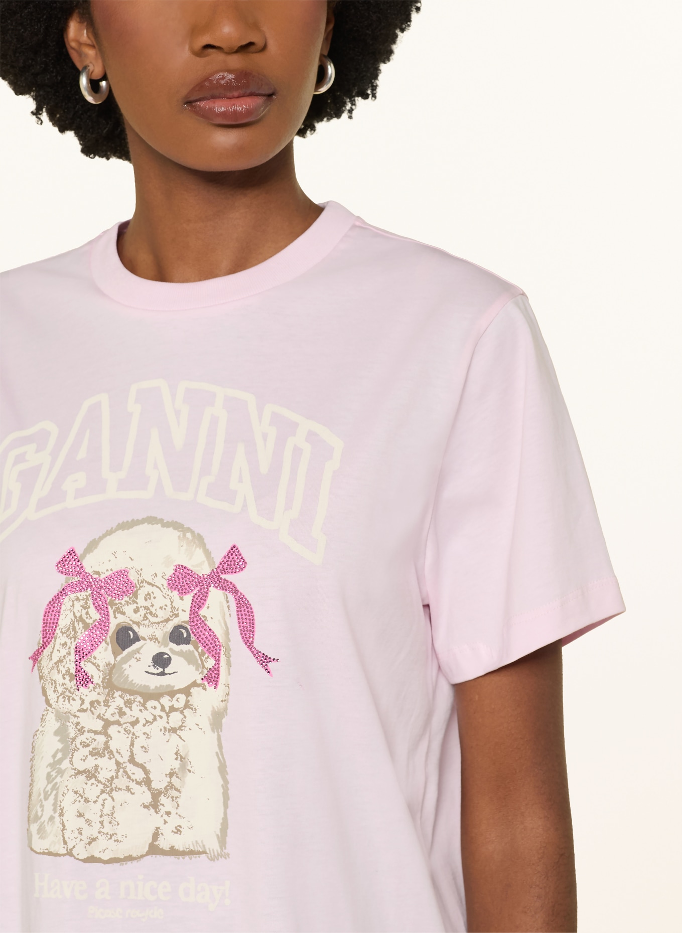 GANNI T-shirt: PINK / BEIGE / CREAM