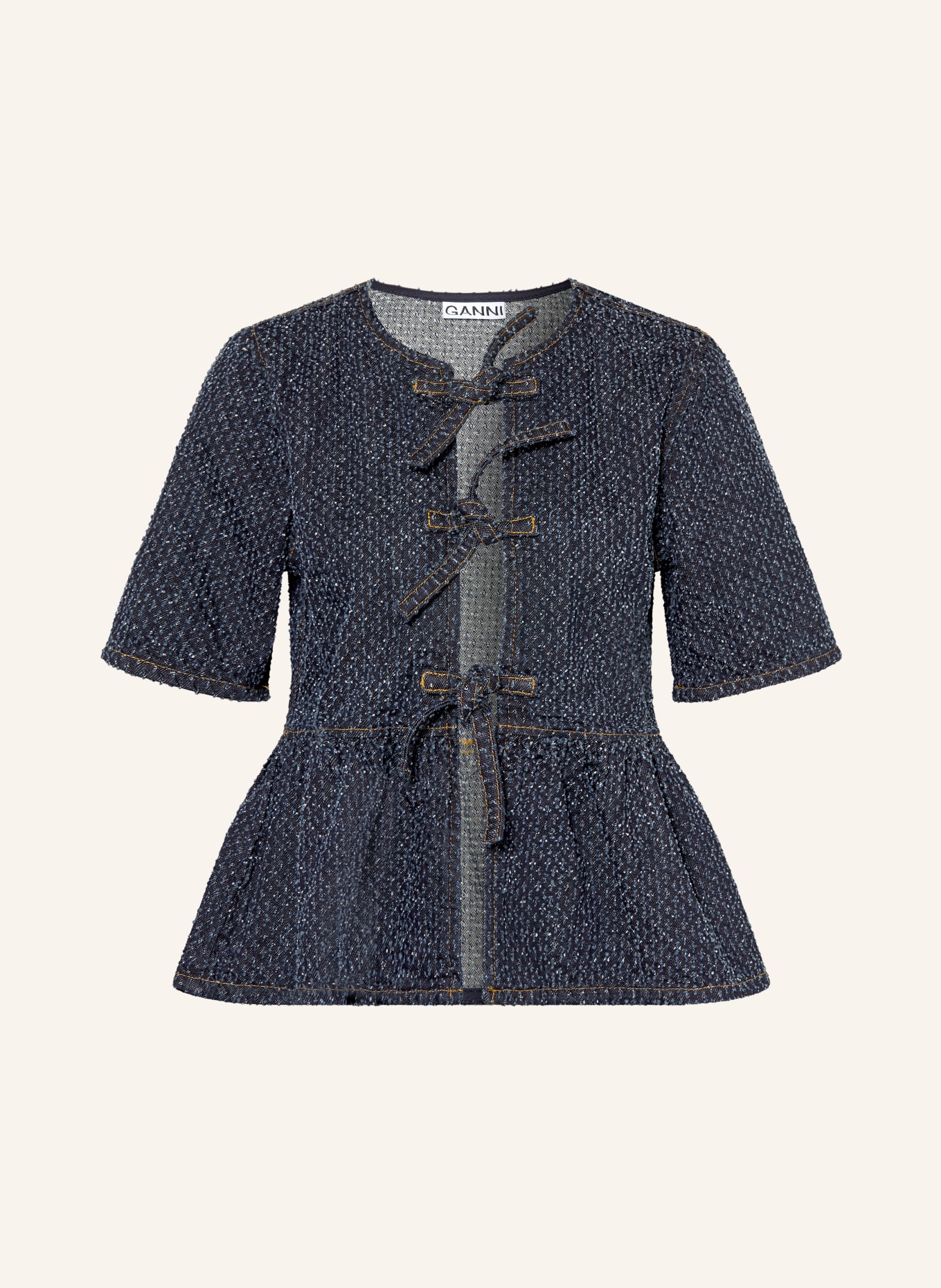 GANNI džínová košile: TMAVĚ MODRÁ / MODRÁ / BÍLÁ