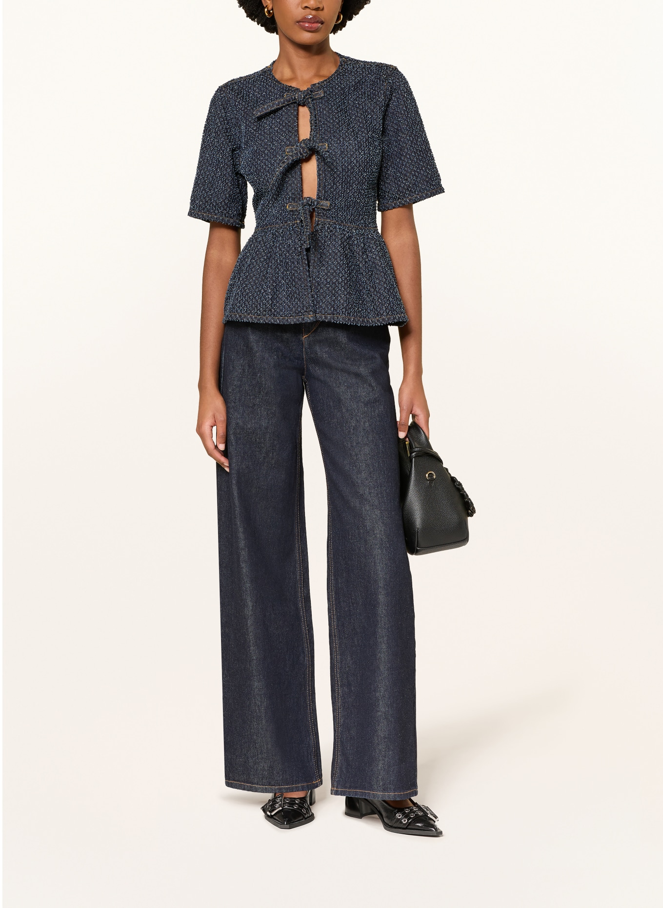 GANNI džínová košile: TMAVĚ MODRÁ / MODRÁ / BÍLÁ