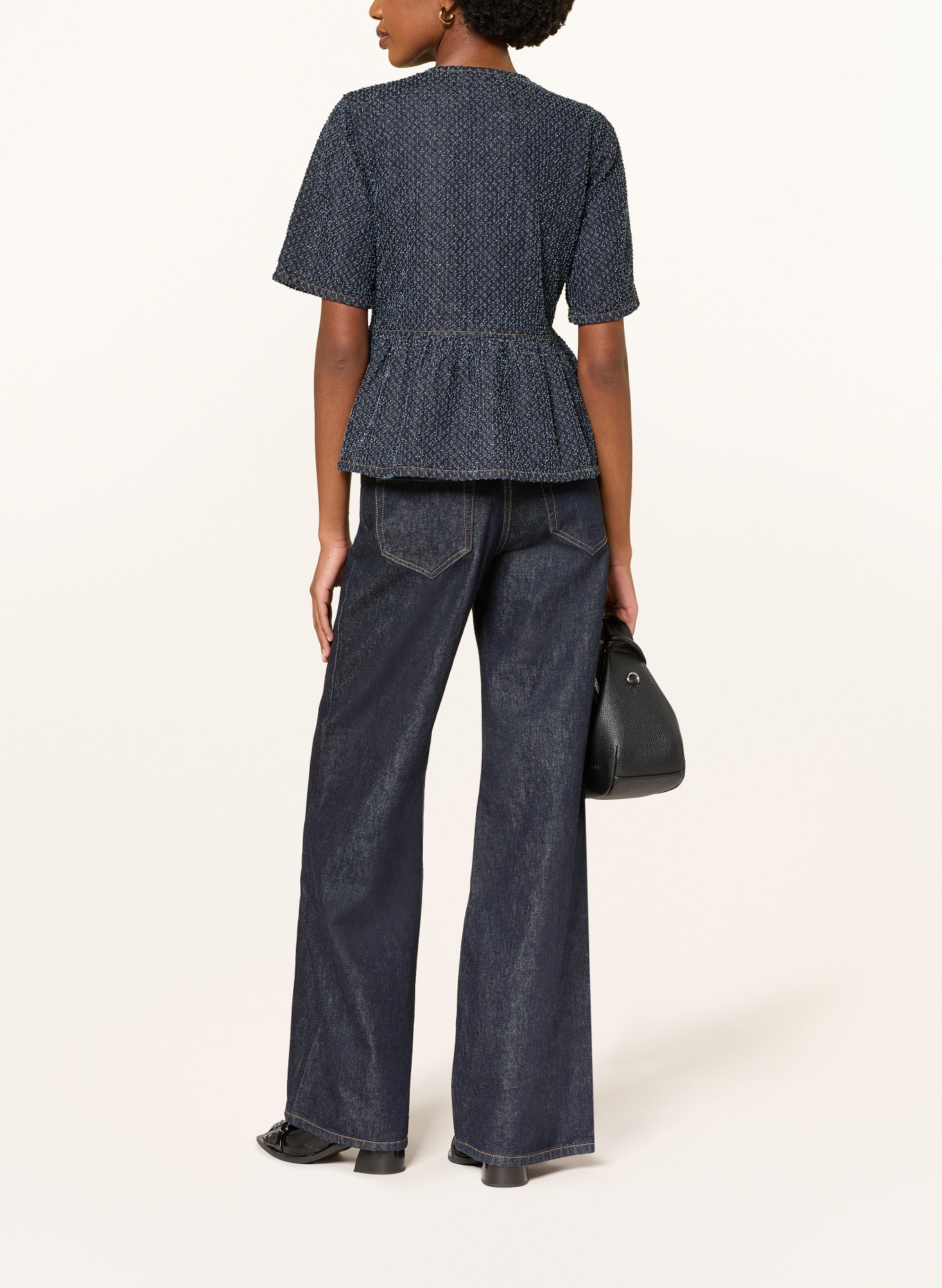 GANNI džínová košile: TMAVĚ MODRÁ / MODRÁ / BÍLÁ