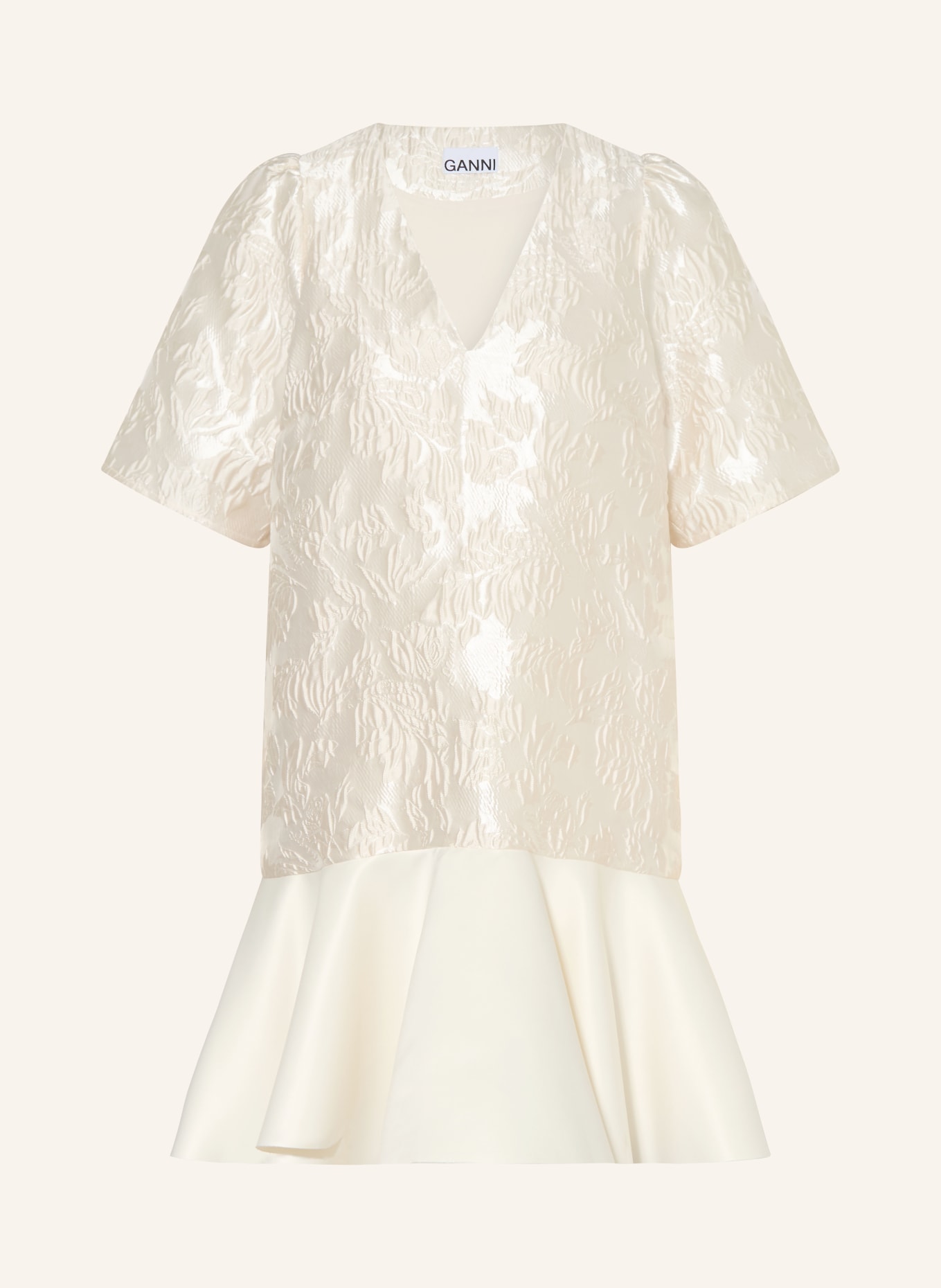 GANNI Dress in a mix of materials with flounces: ECRU
