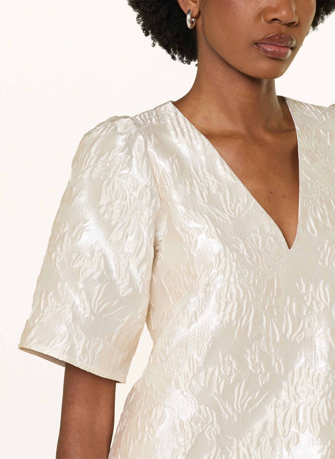 GANNI Dress in a mix of materials with flounces: ECRU