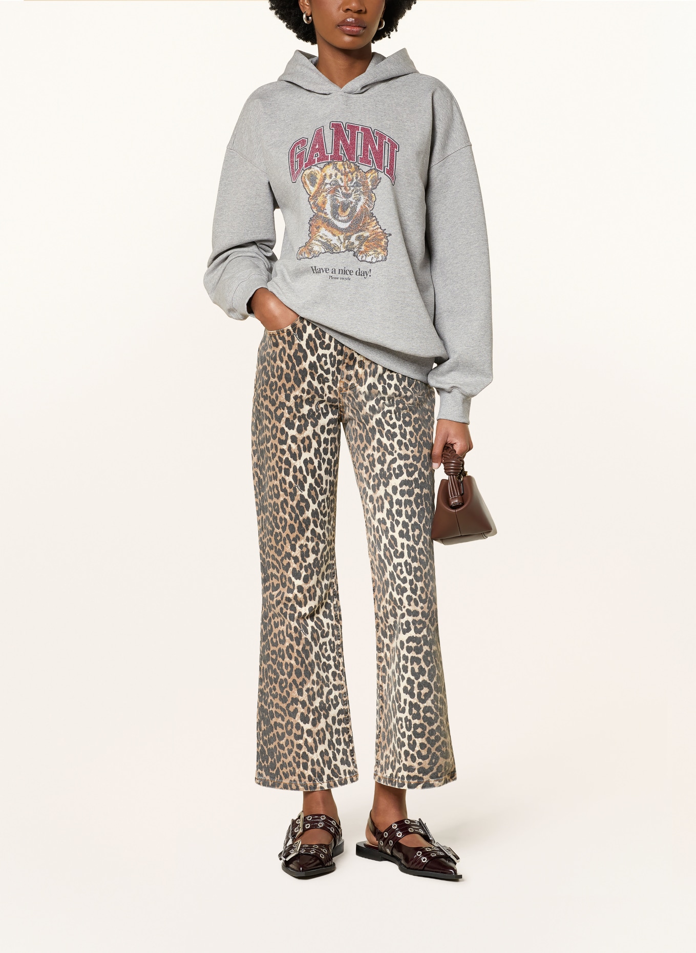 GANNI Hoodie: GRAU / ROT / DUNKELORANGE