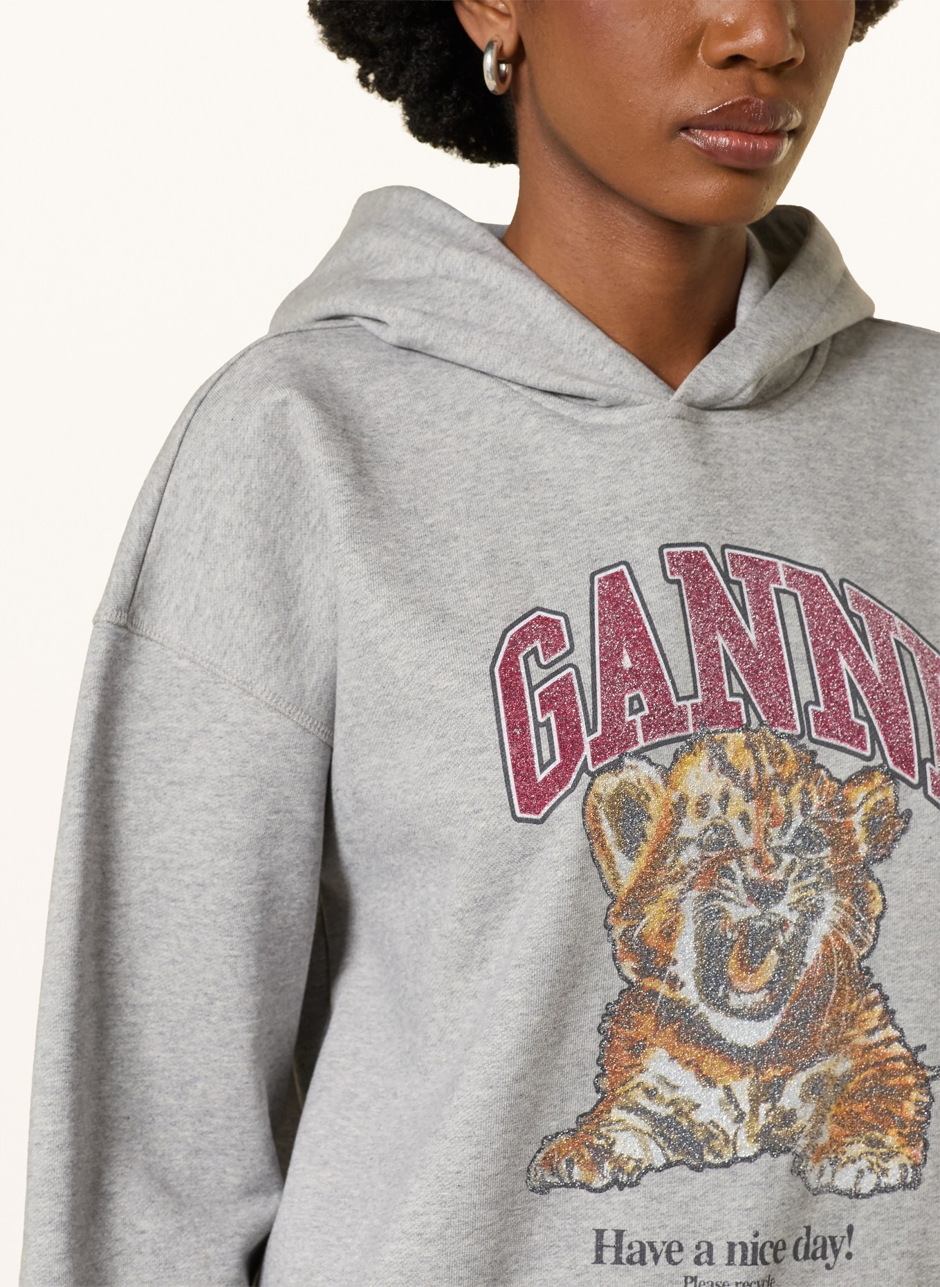 GANNI Hoodie: GRAU / ROT / DUNKELORANGE