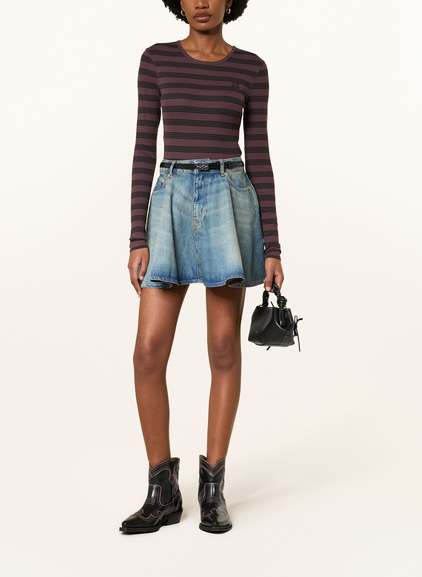 GANNI long-sleeved shirt: DARK BROWN / BLACK