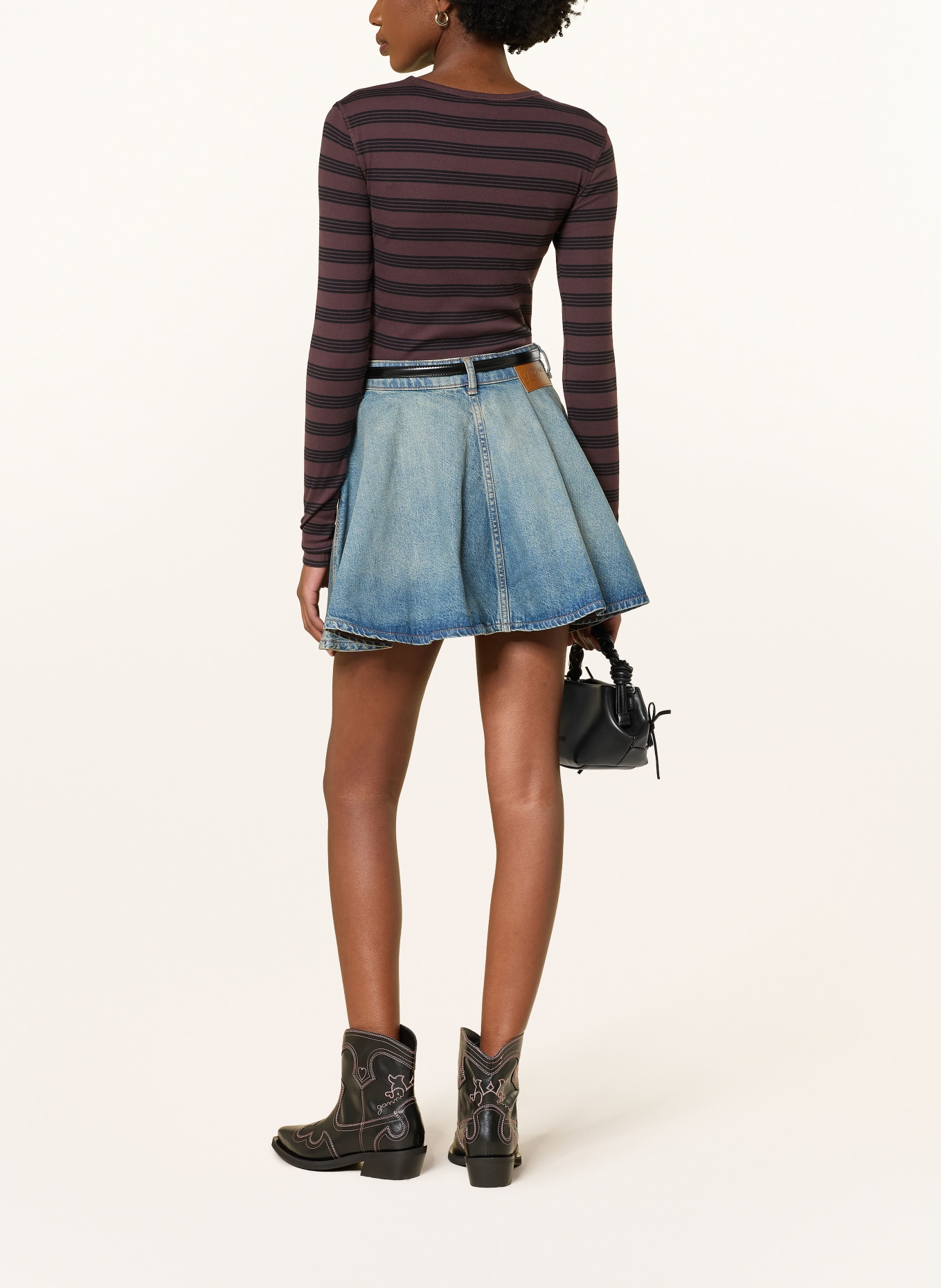 GANNI long-sleeved shirt: DARK BROWN / BLACK