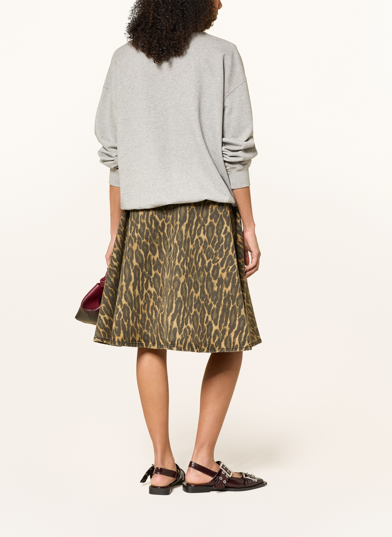 GANNI Džínová sukně s překříženým střihem: TMAVĚ HNĚDÁ / TMAVĚ ŽLUTÁ / KHAKI