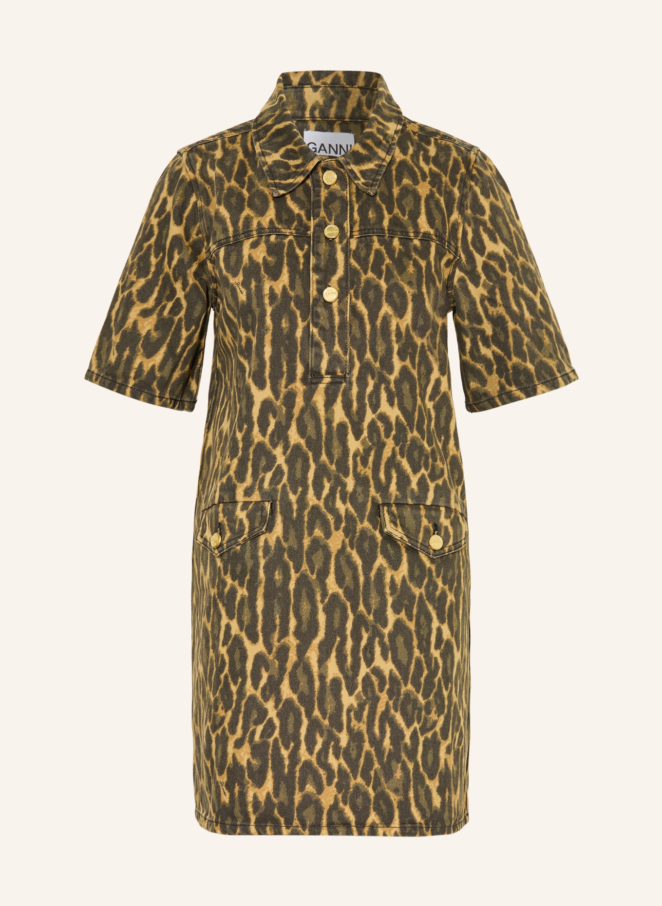 GANNI robe en jean: MARRON FONCÉ / JAUNE FONCÉ / KAKI