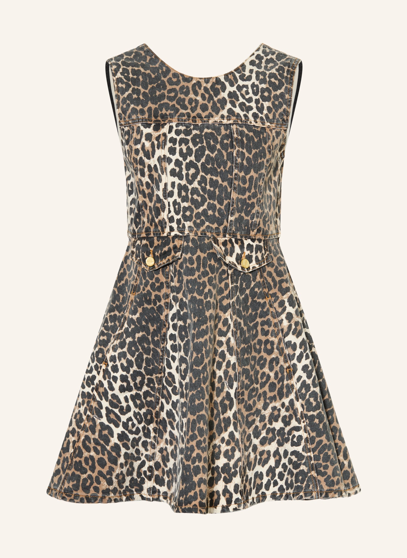 GANNI džínové šaty: HNĚDÁ / KRÉMOVÁ / ČERNÁ