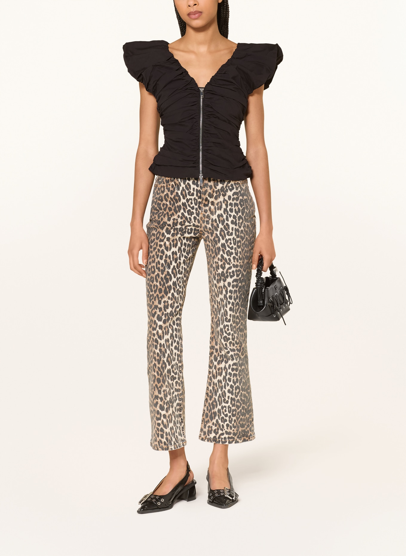 GANNI blouse top: BLACK / SILVER