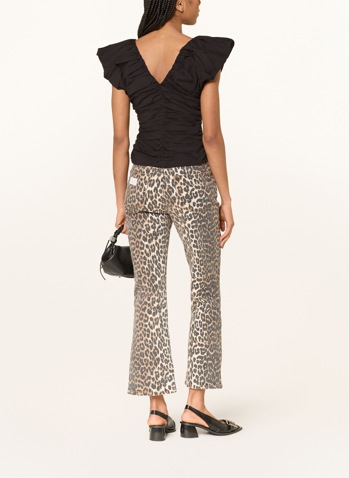 GANNI blouse top: BLACK / SILVER