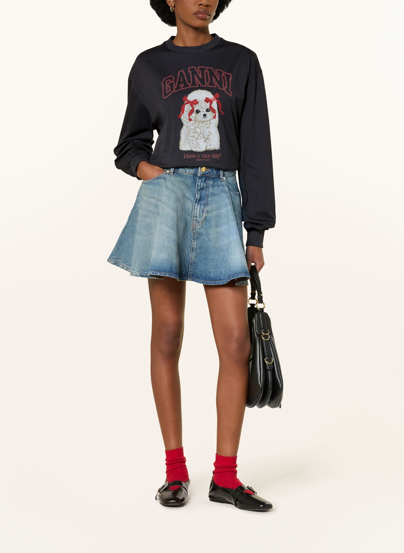 GANNI sweatshirt: BLACK / TAUPE / DARK RED