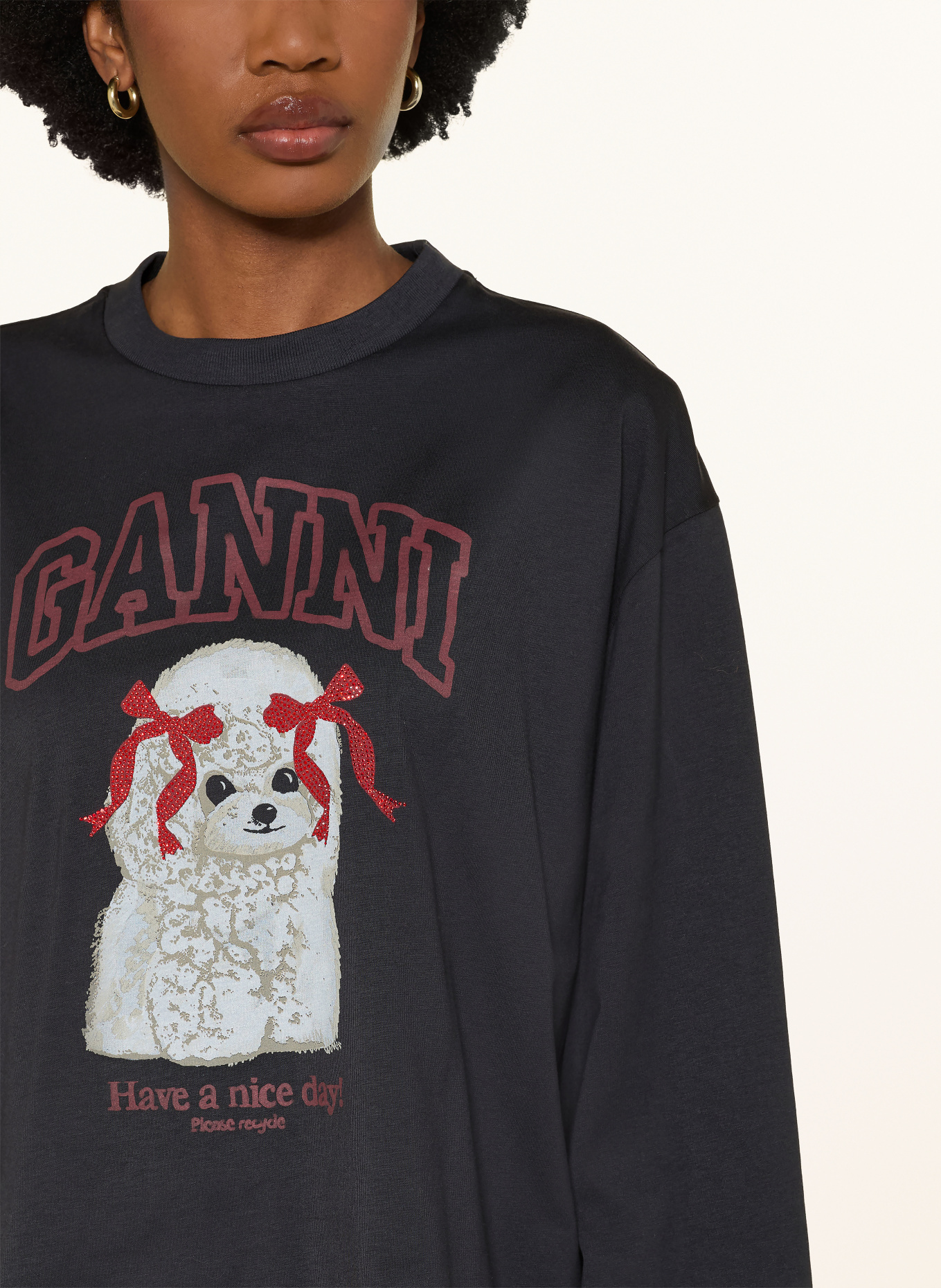 GANNI sweatshirt: BLACK / TAUPE / DARK RED