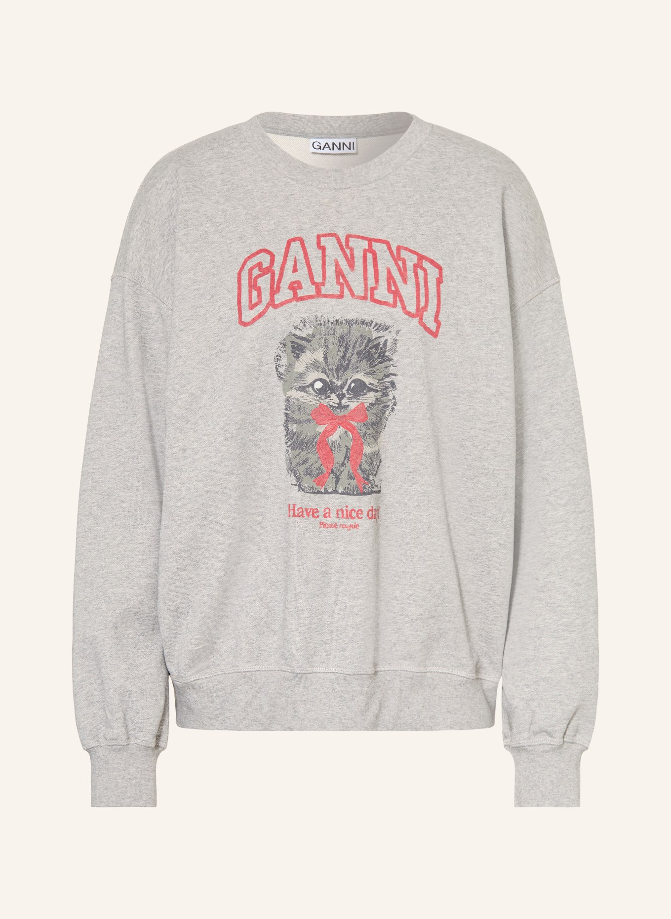 GANNI MARGOT sweatshirt: GRAY / TAUPE / RED