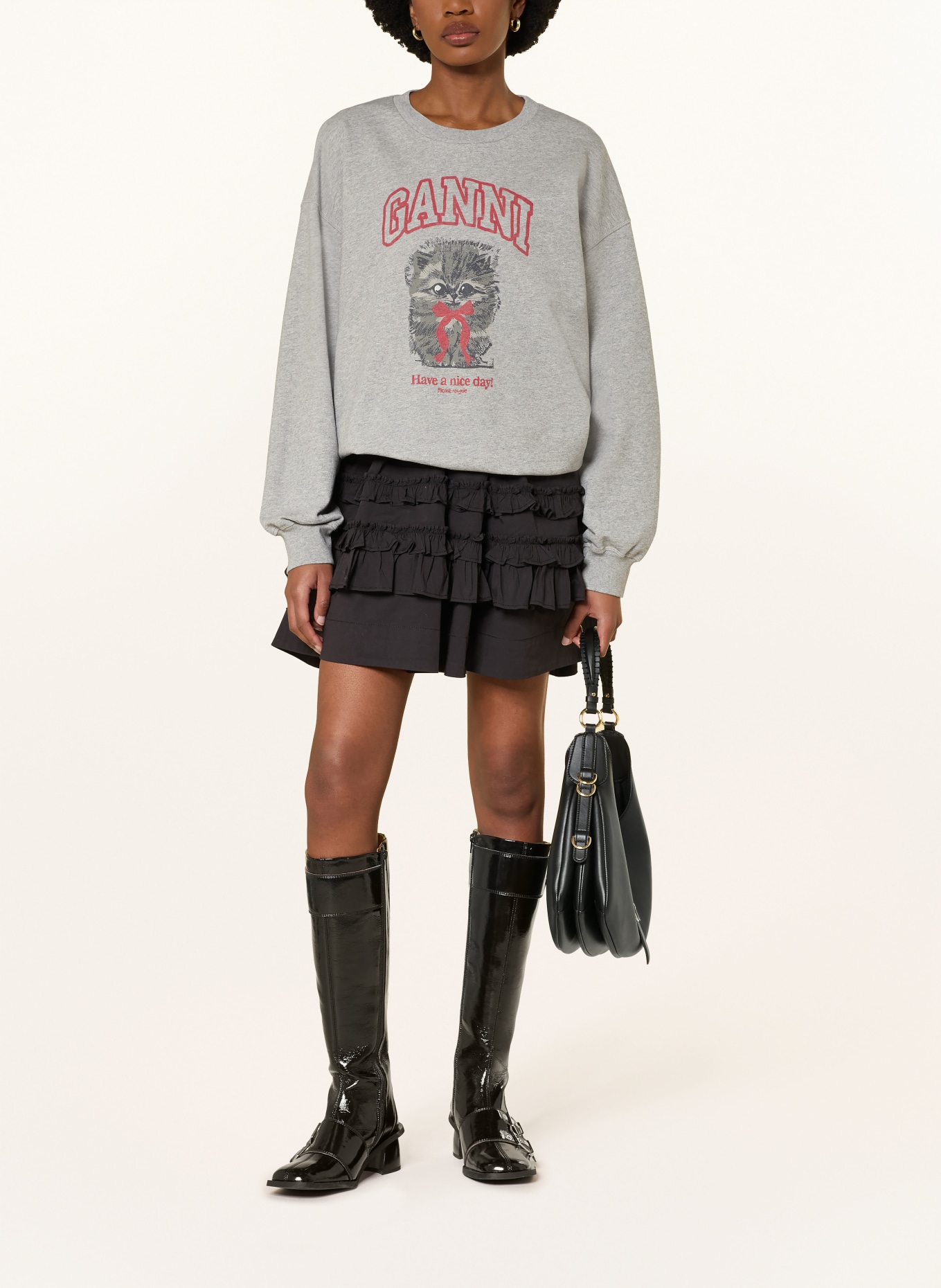 GANNI MARGOT sweatshirt: GRAY / TAUPE / RED
