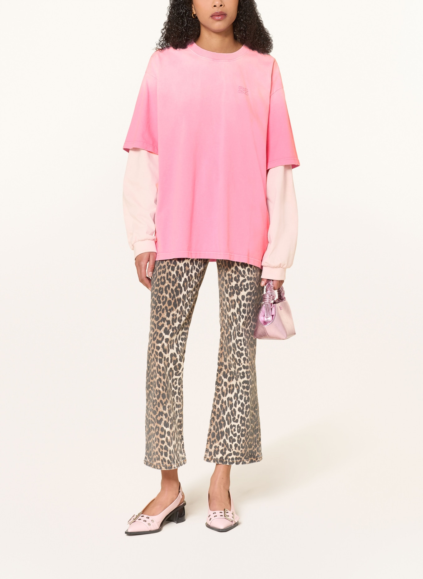 GANNI T-shirt à manches longues oversize: ROSE FUCHSIA