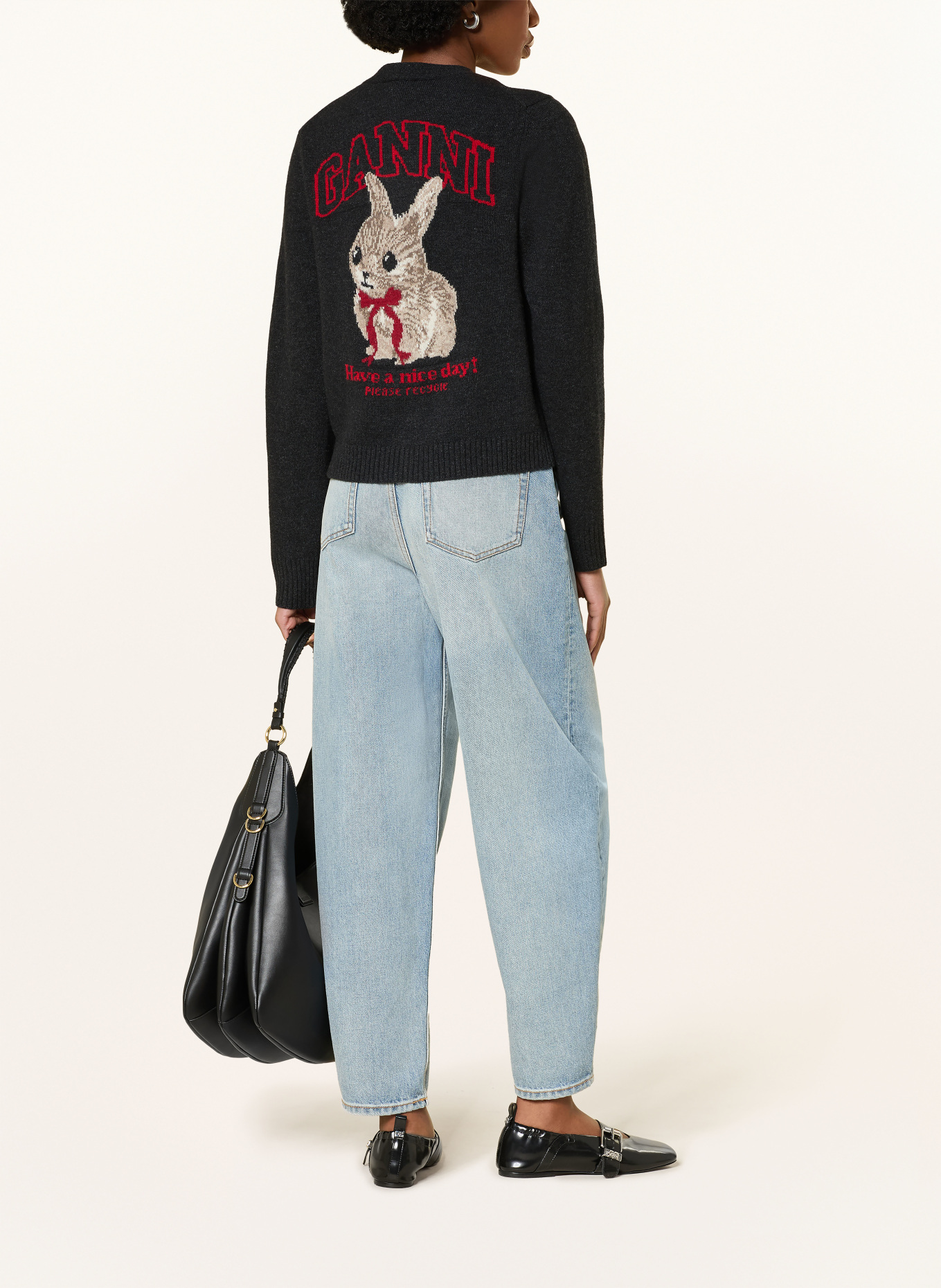 GANNI cardigan: DARK GRAY / BEIGE / RED