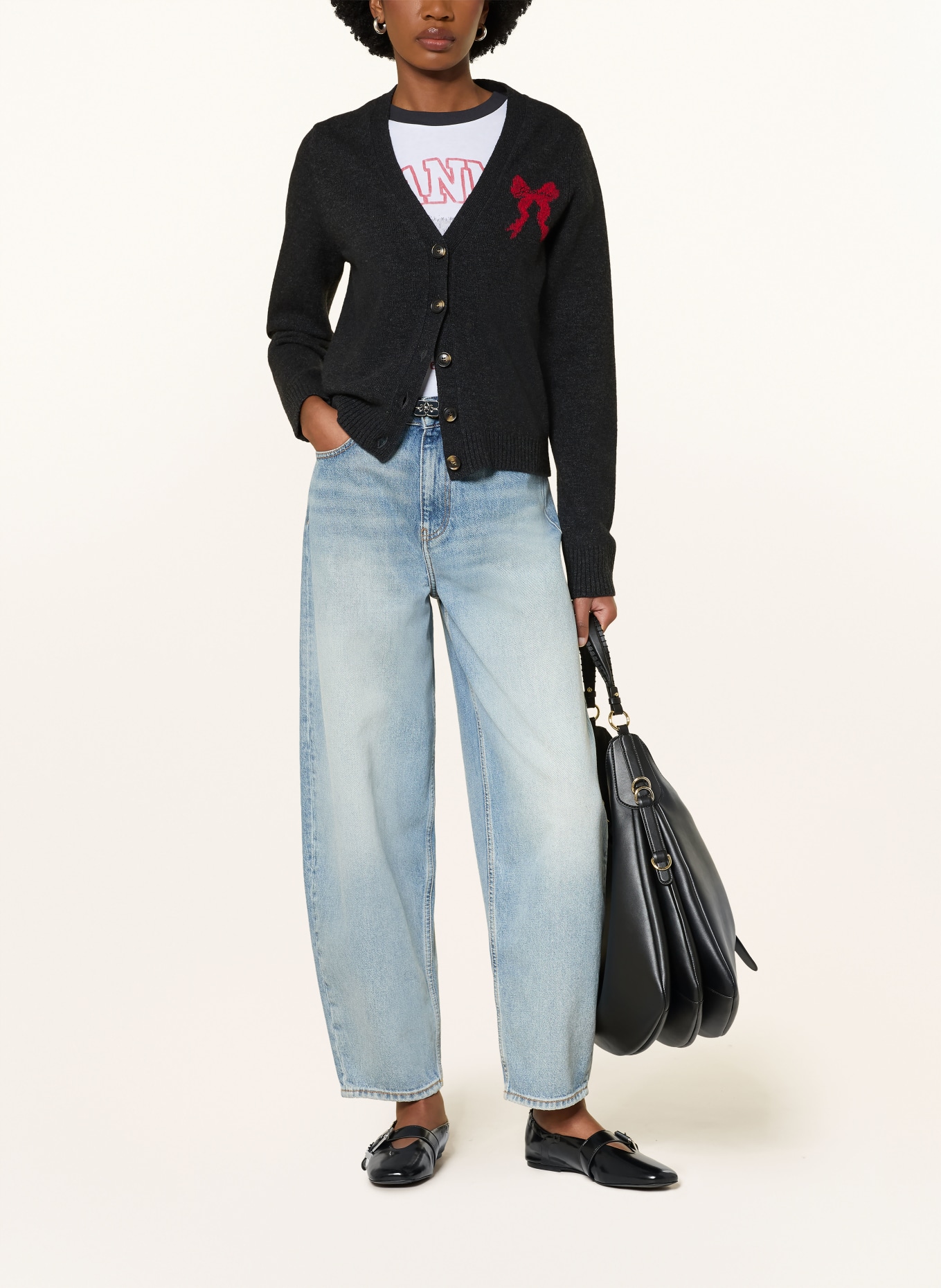 GANNI cardigan: DARK GRAY / BEIGE / RED