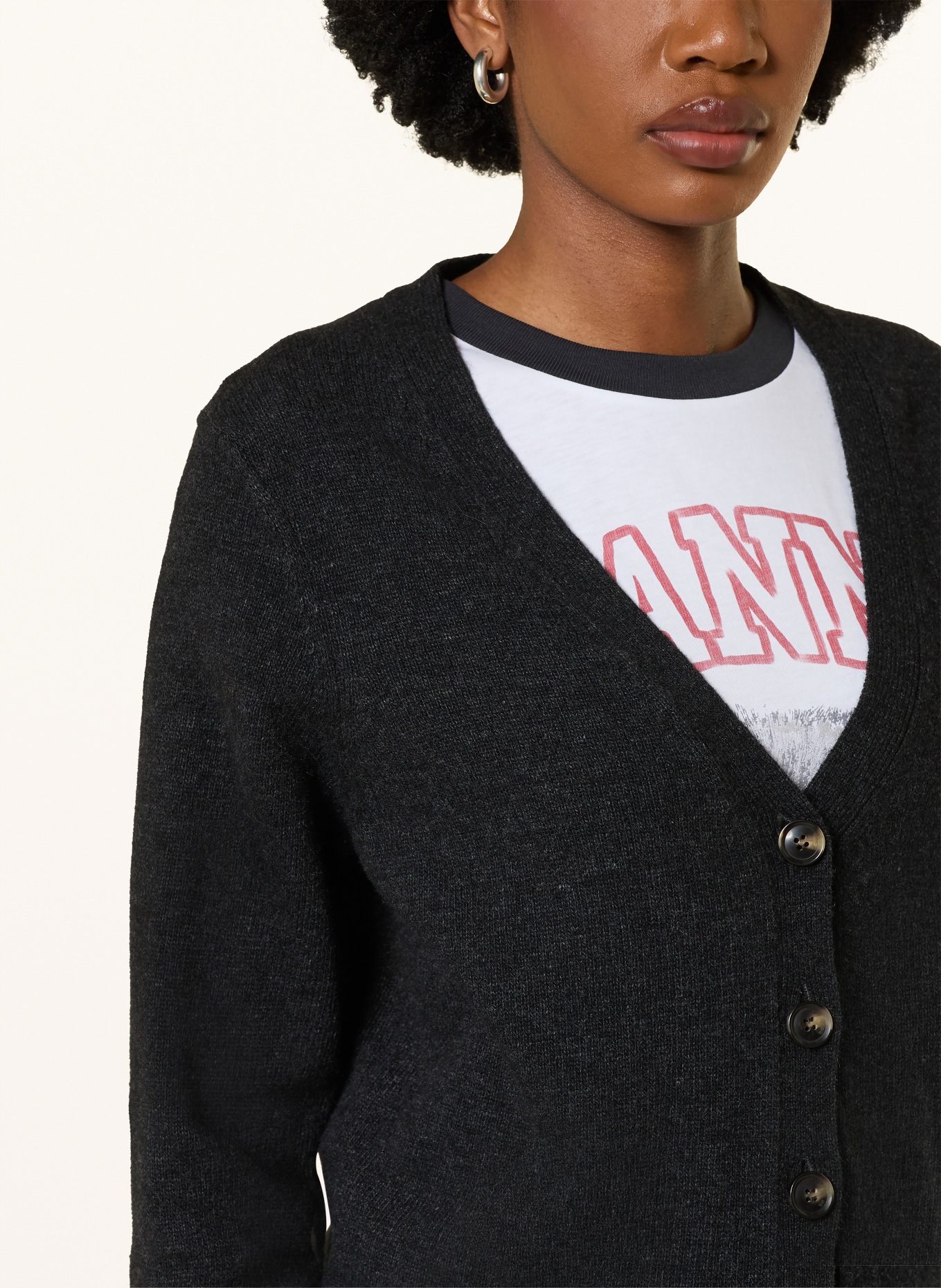 GANNI cardigan: DARK GRAY / BEIGE / RED