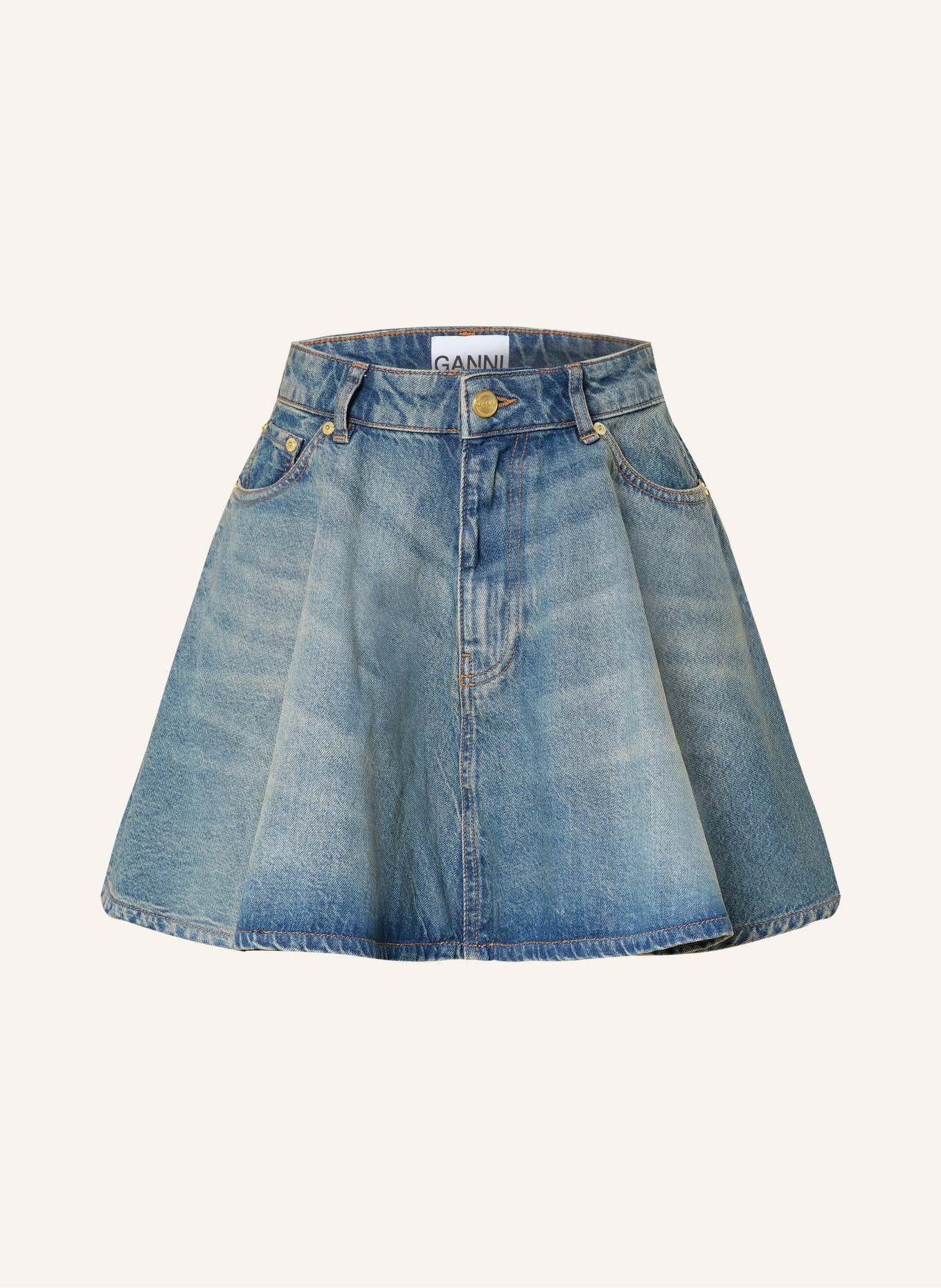 GANNI džínová sukně: MODRÁ / VELBLOUDÍ