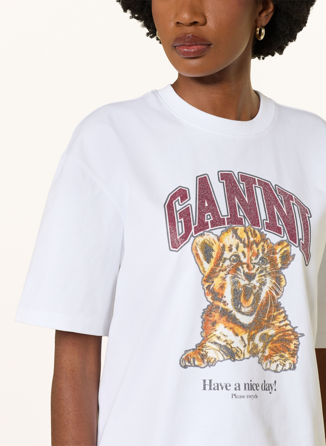 GANNI T-shirt: WHITE / DARK RED / DARK ORANGE