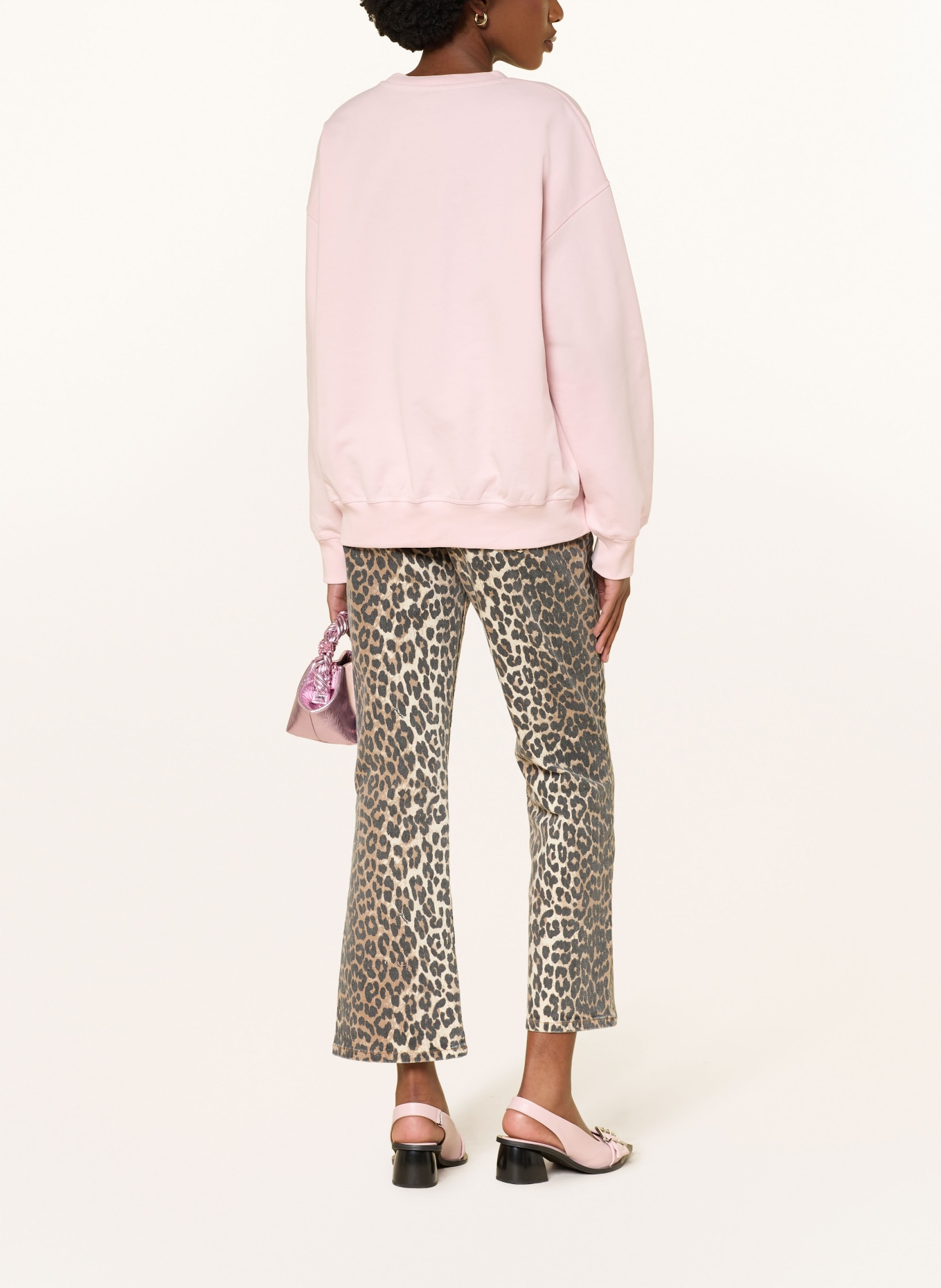 GANNI Sweatshirt with rhinestones: LIGHT PINK / WHITE