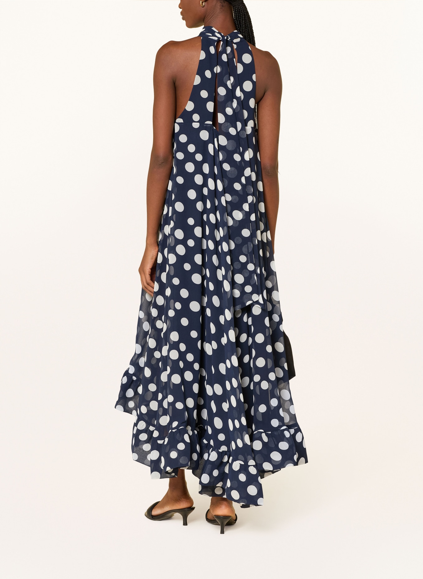 APART Robe de soirée à volants: BLEU FONCÉ / BLANC