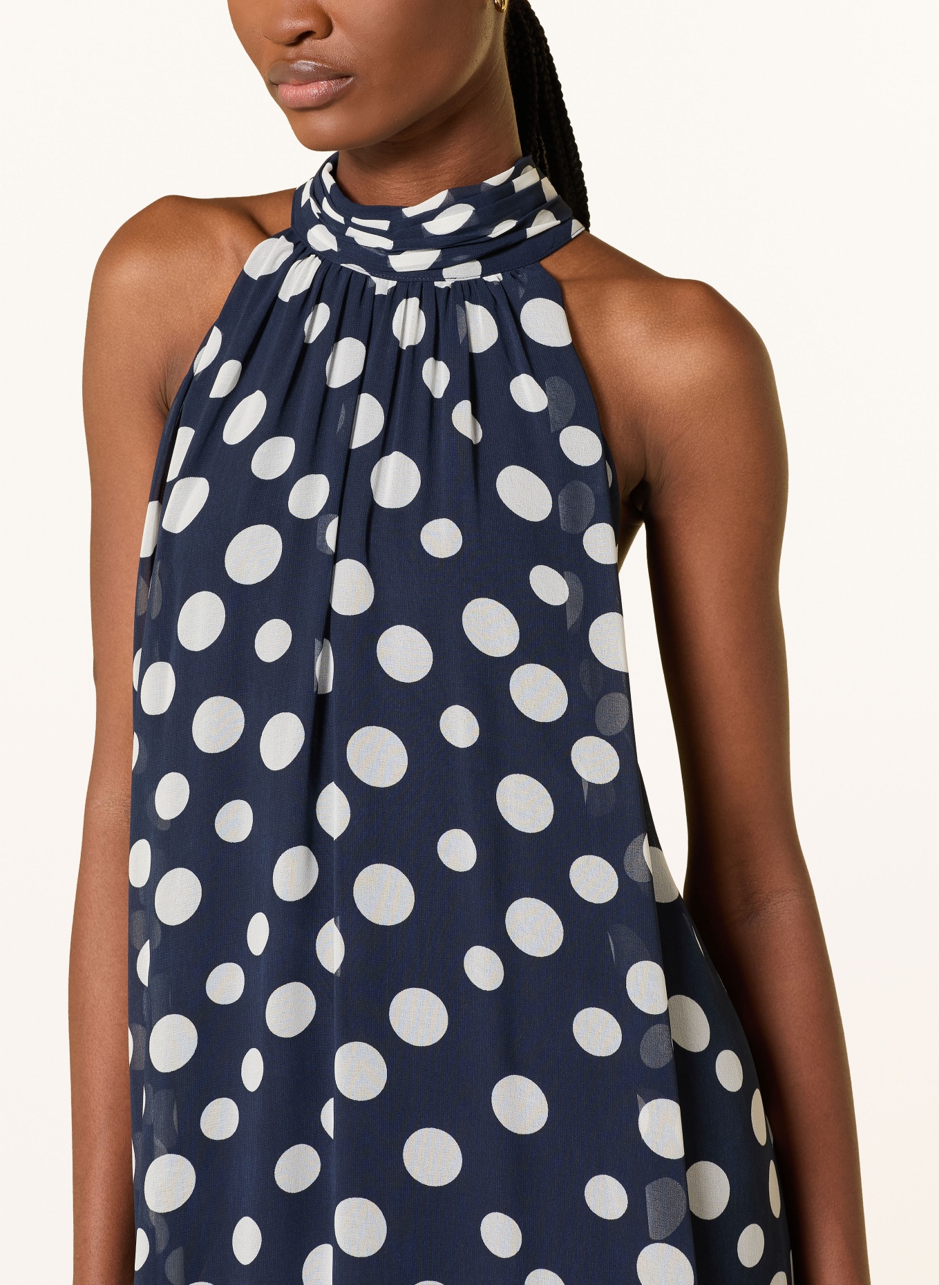 APART Robe de soirée à volants: BLEU FONCÉ / BLANC