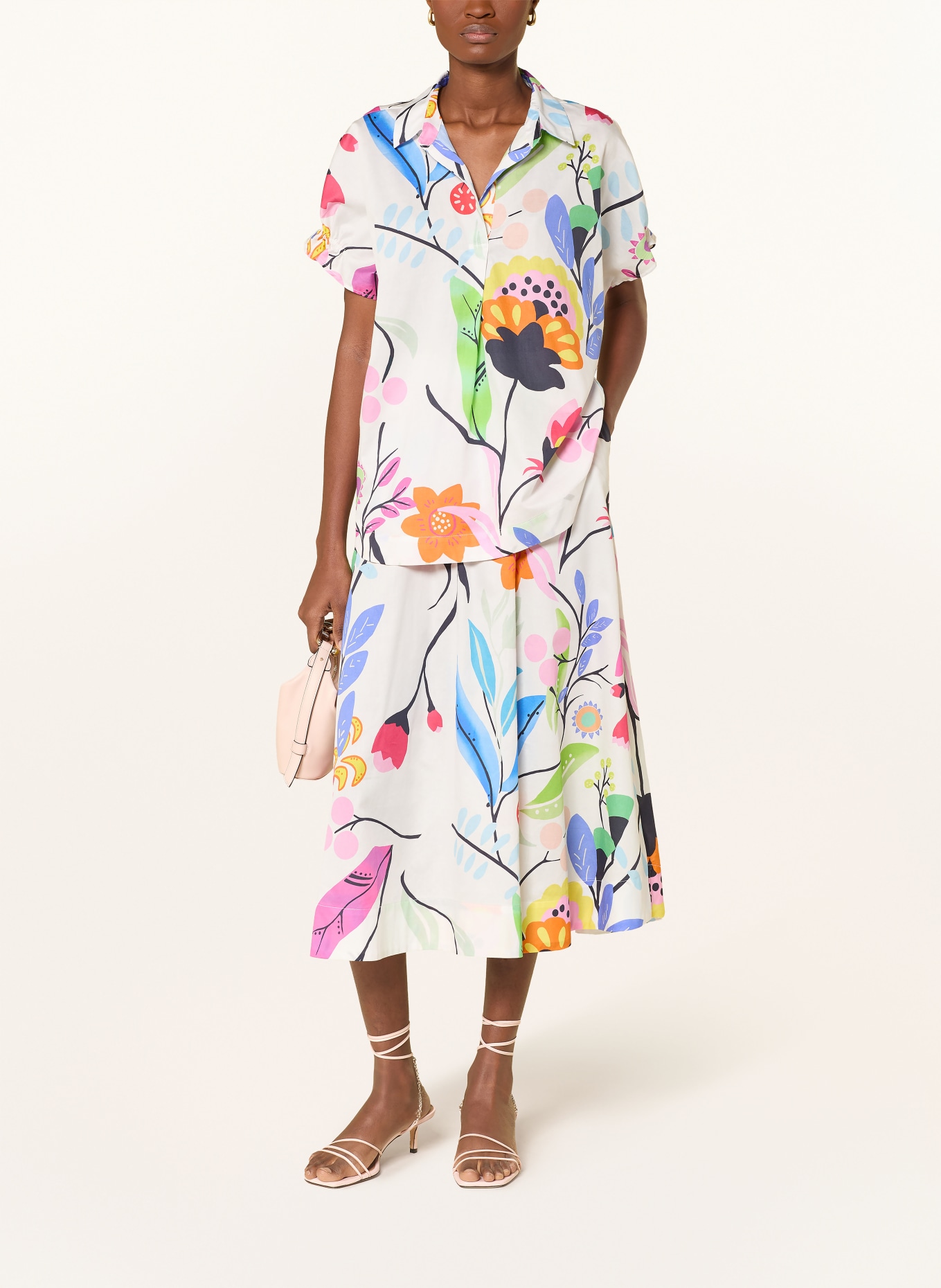 MILANO ITALY Blouse met ruches: WIT / ORANJE / BLAUW