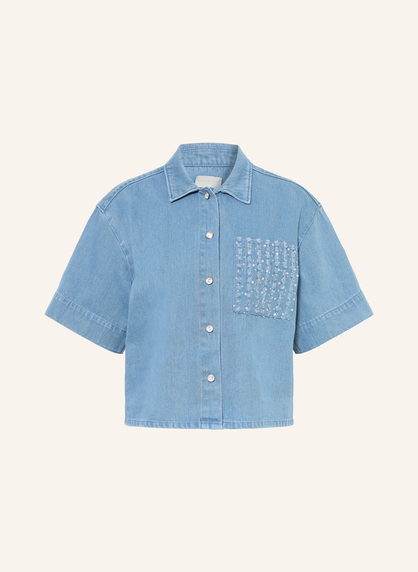 MILANO ITALY Jeansbluse mit Pailletten: HELLBLAU