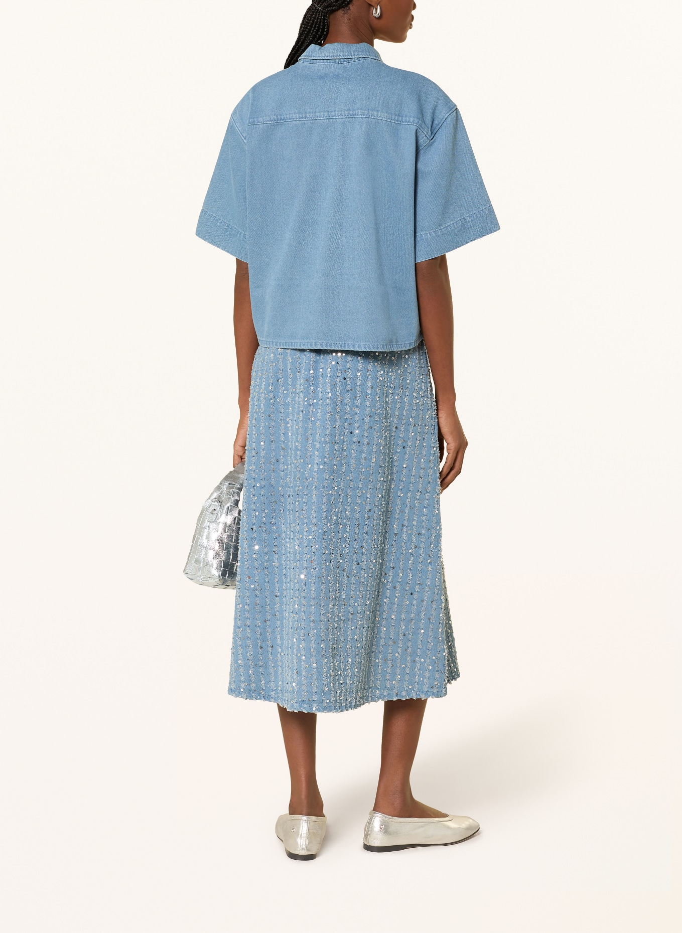 MILANO ITALY Jeansbluse mit Pailletten: HELLBLAU