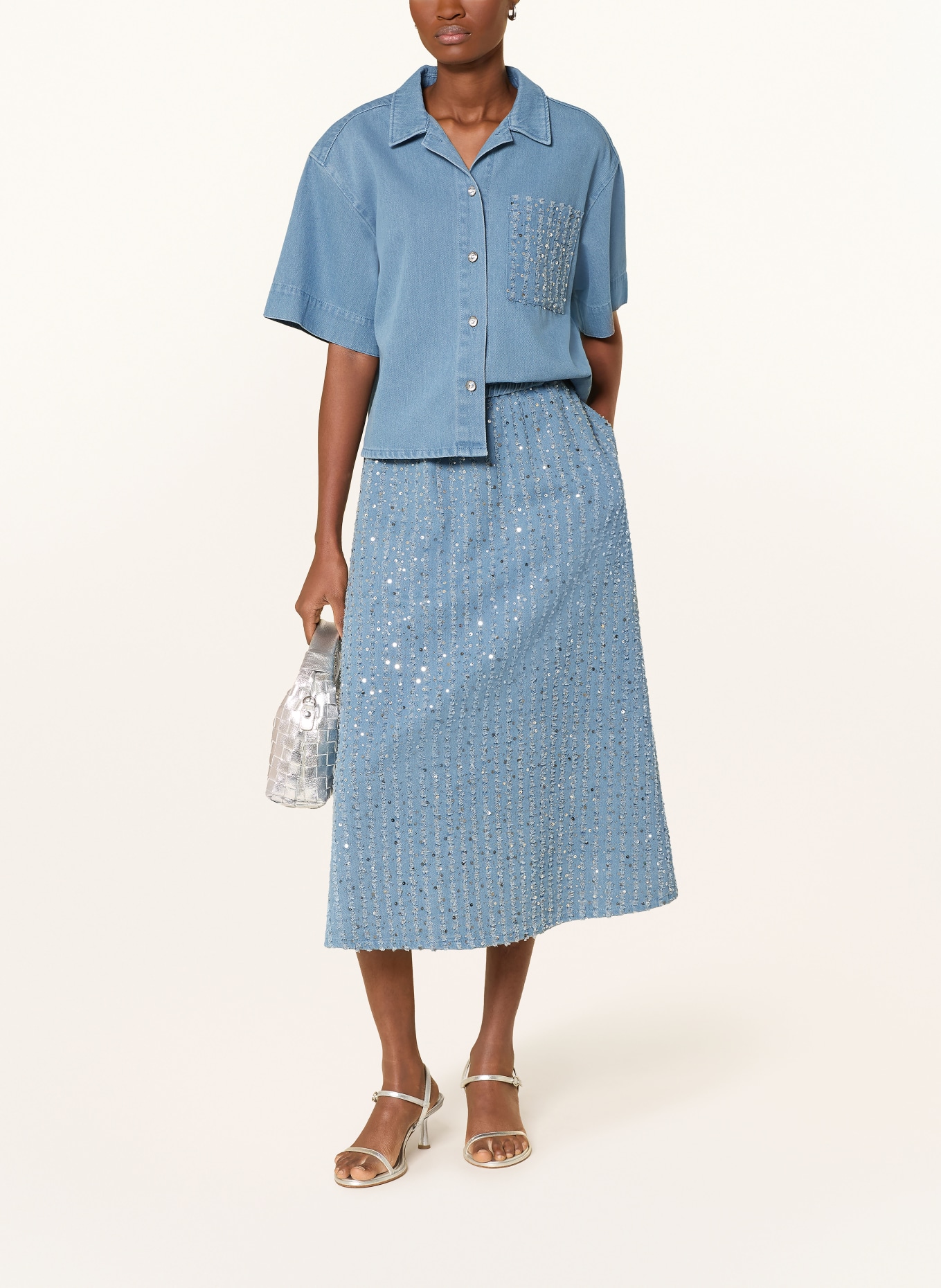 MILANO ITALY Jeansrock mit Pailletten: HELLBLAU